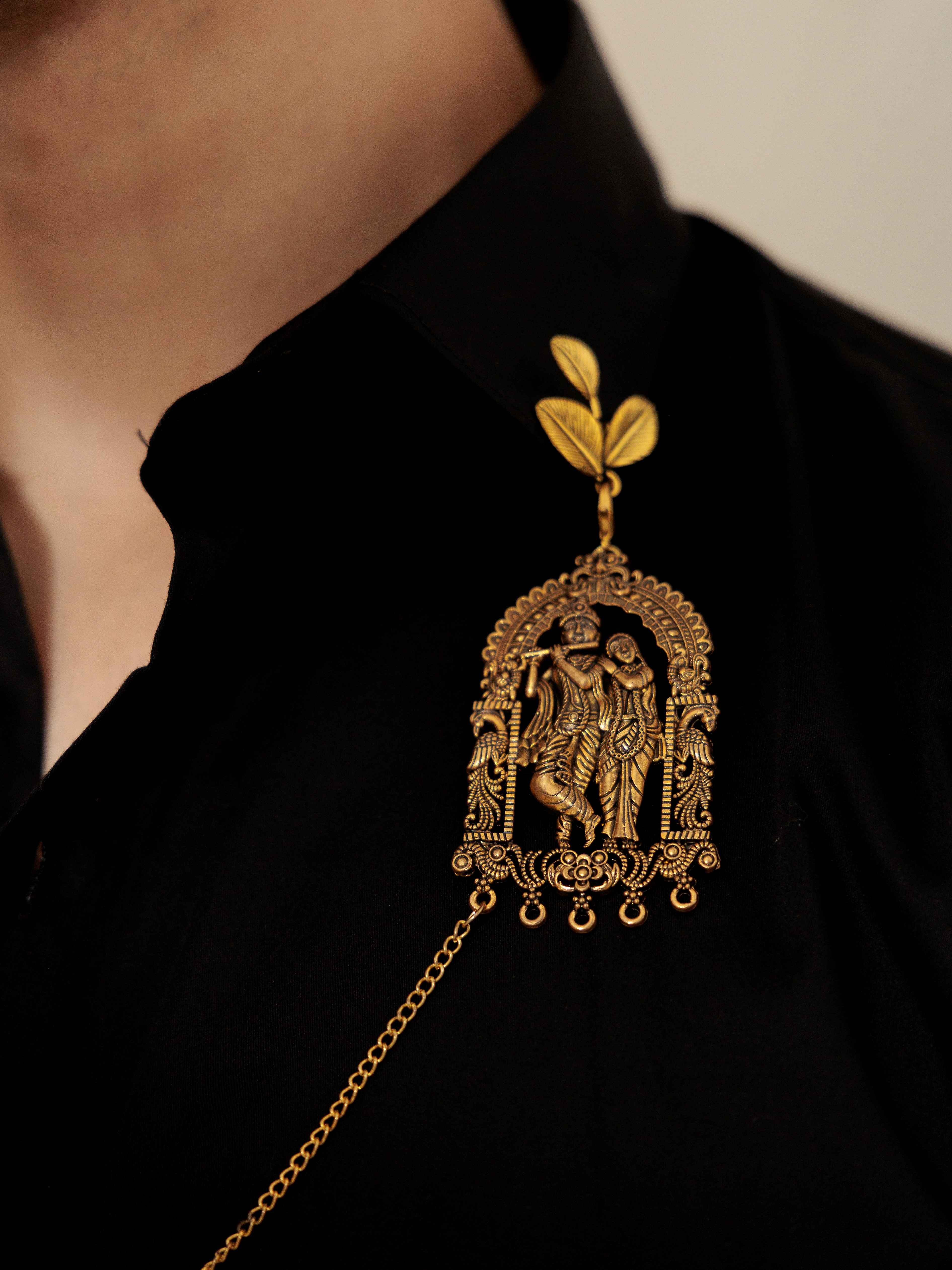 FOOMER RADHEKRISHNA BLACK DESIGNER SATIN COTTON SHIRT - Image 3