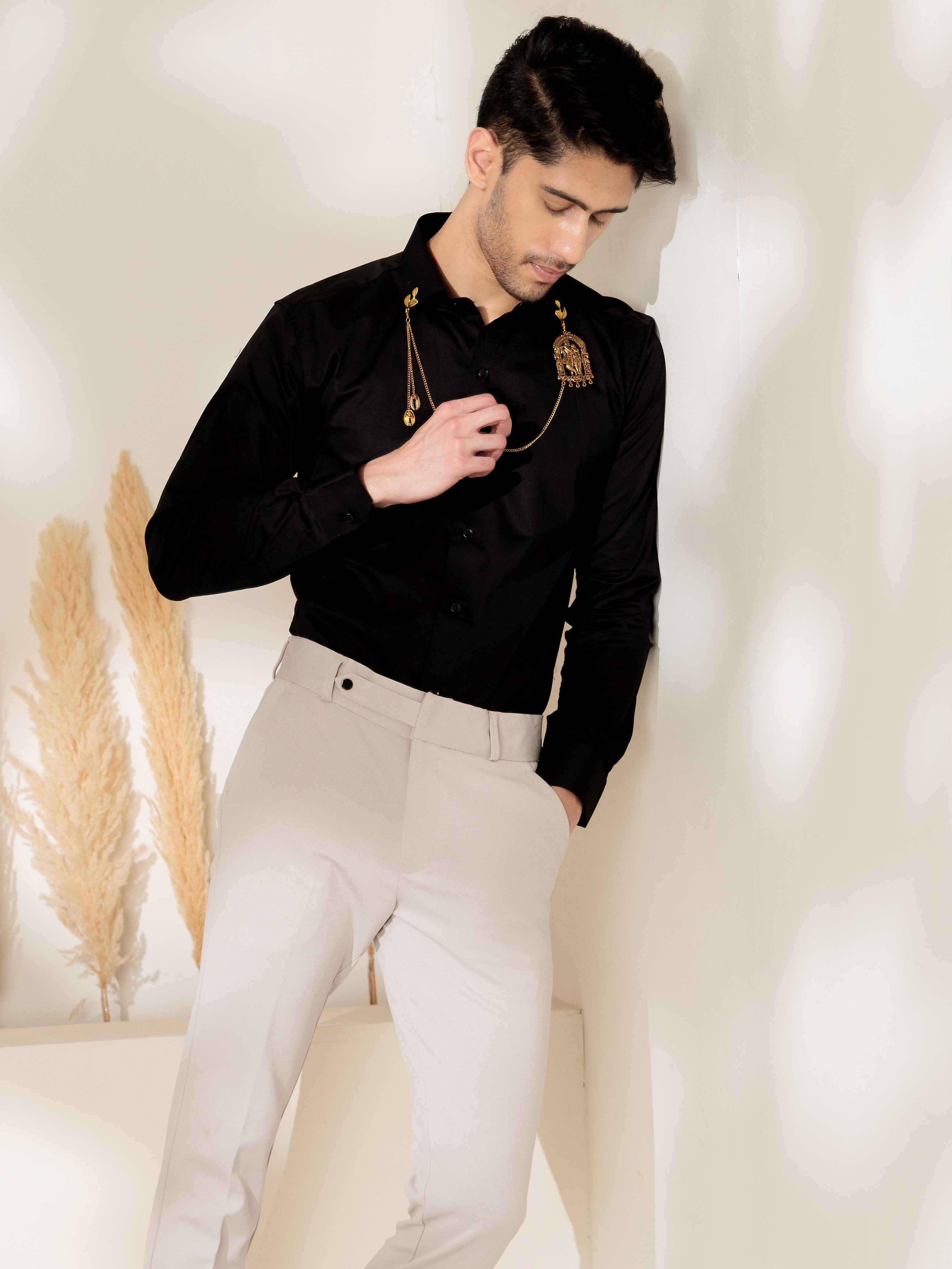 FOOMER RADHEKRISHNA BLACK DESIGNER SATIN COTTON SHIRT - Image 4