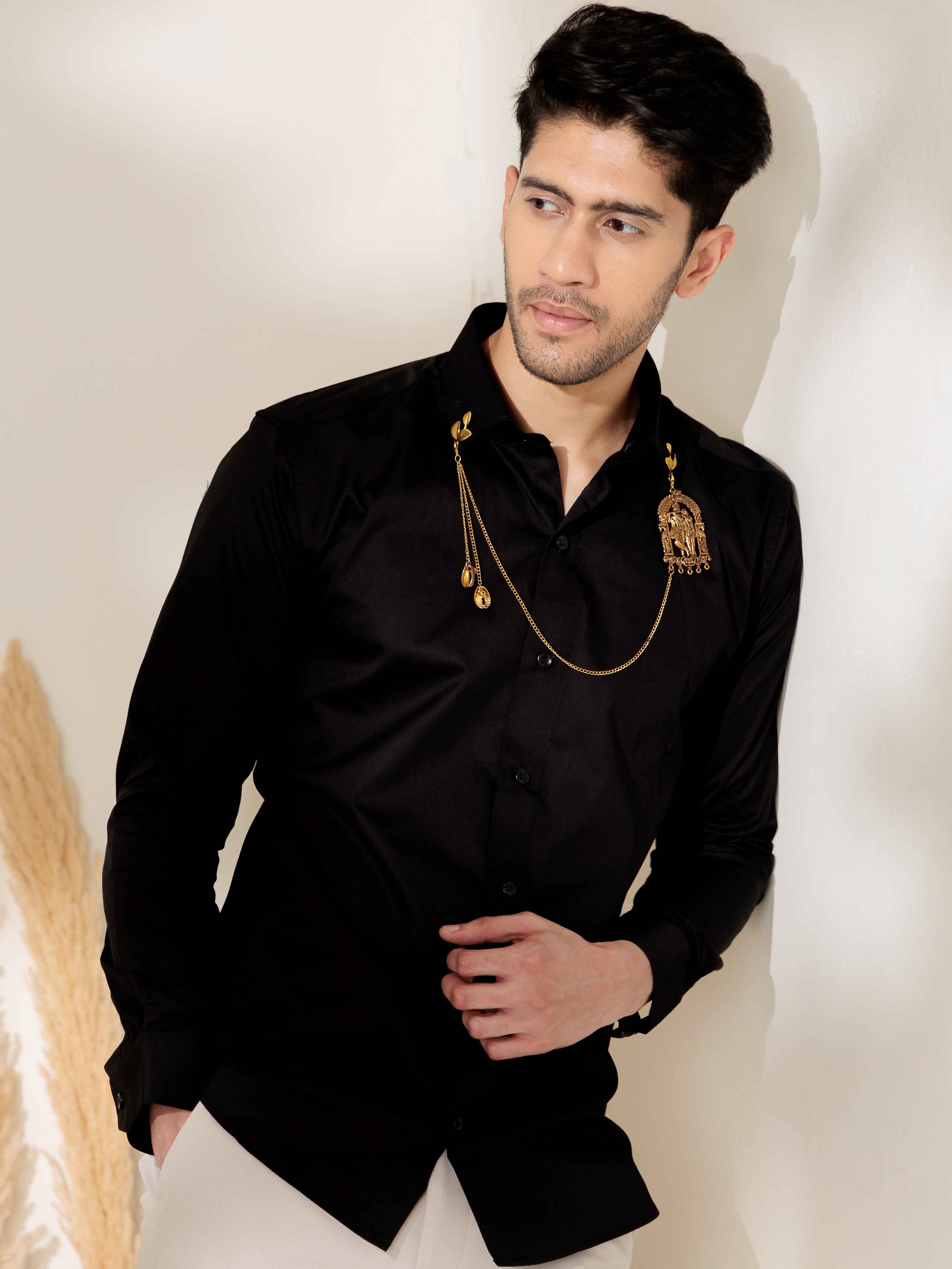 FOOMER RADHEKRISHNA BLACK DESIGNER SATIN COTTON SHIRT - Image 5