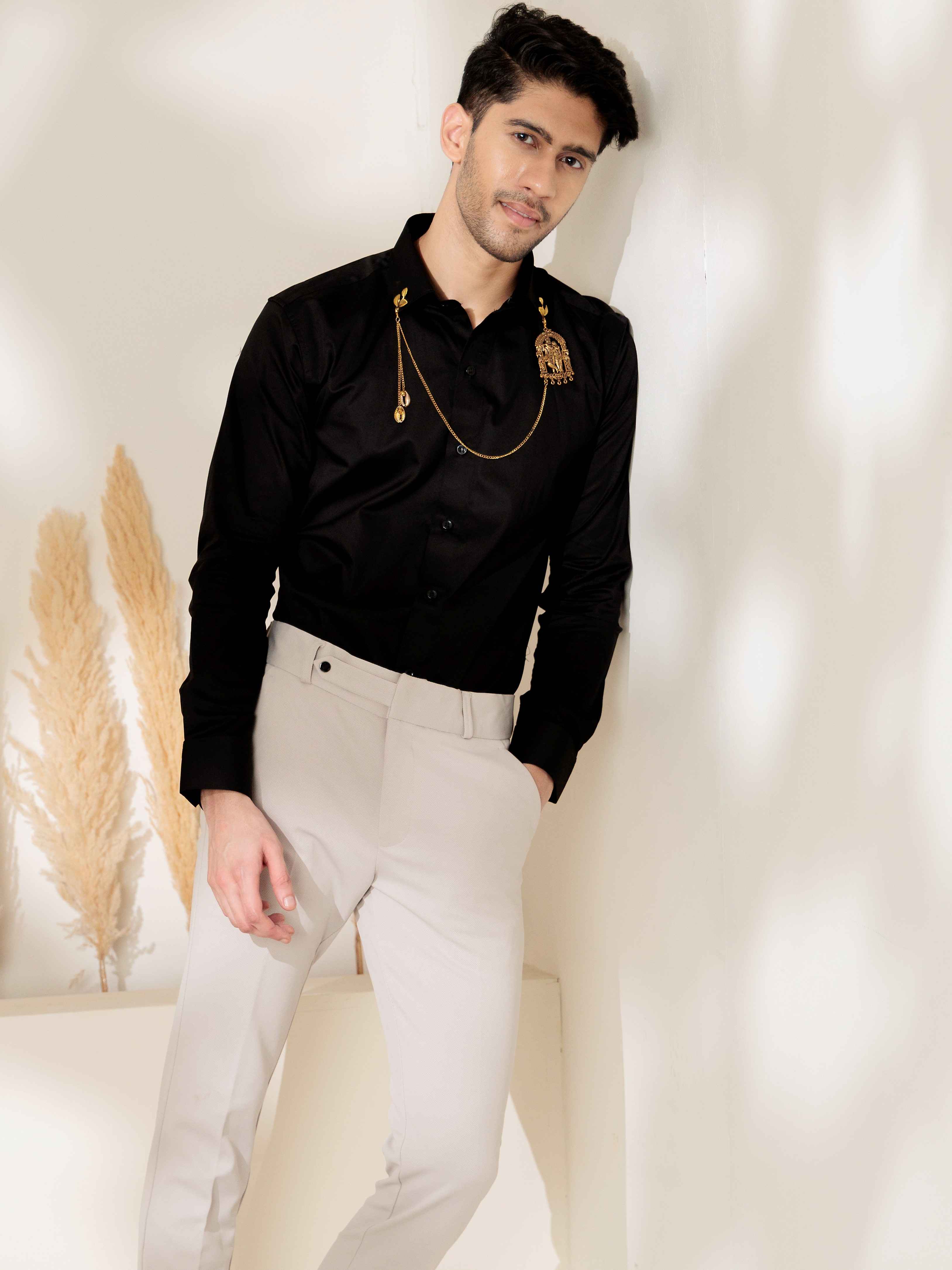 FOOMER RADHEKRISHNA BLACK DESIGNER SATIN COTTON SHIRT - Image 6