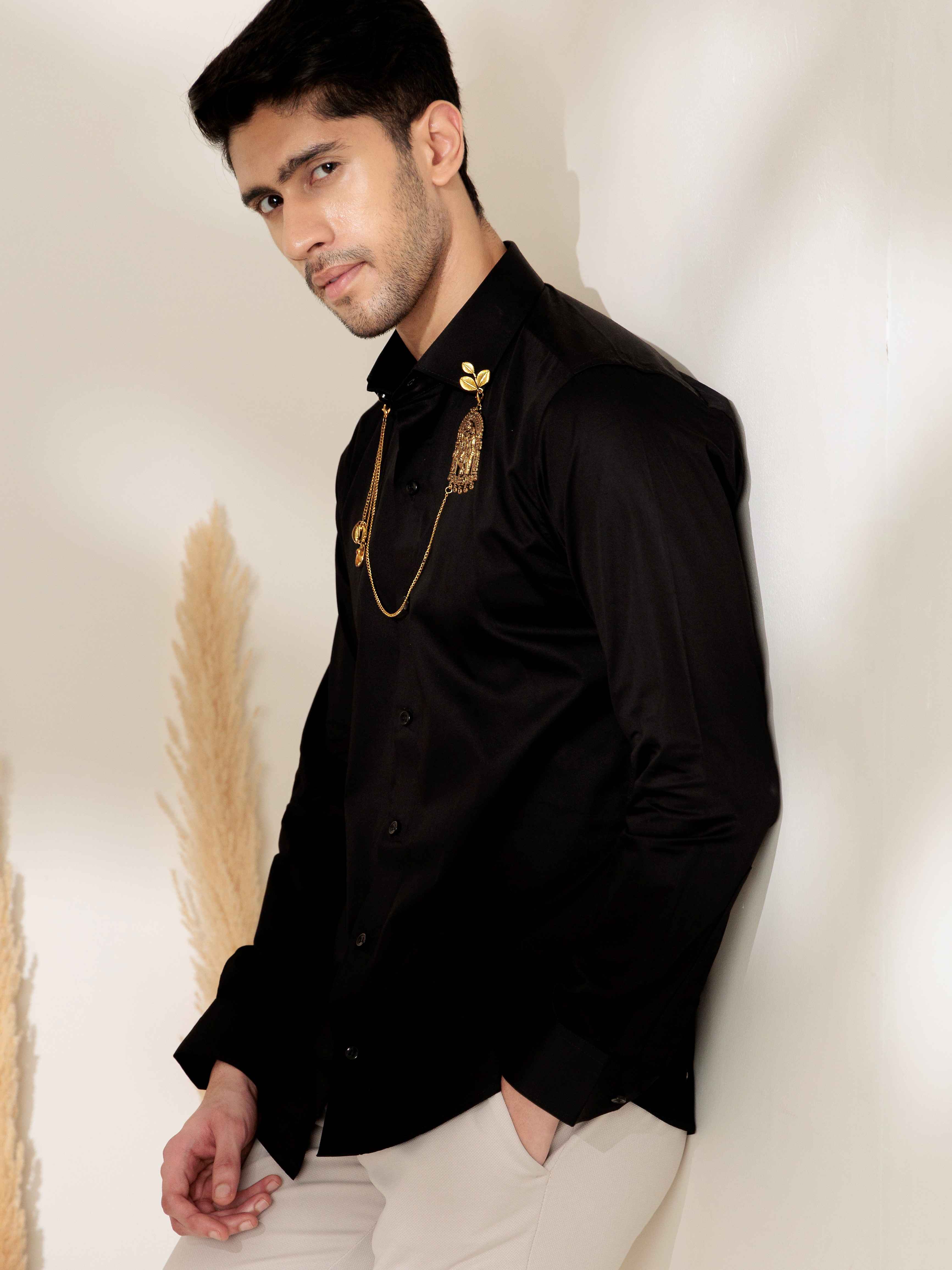 FOOMER RADHEKRISHNA BLACK DESIGNER SATIN COTTON SHIRT - Image 8