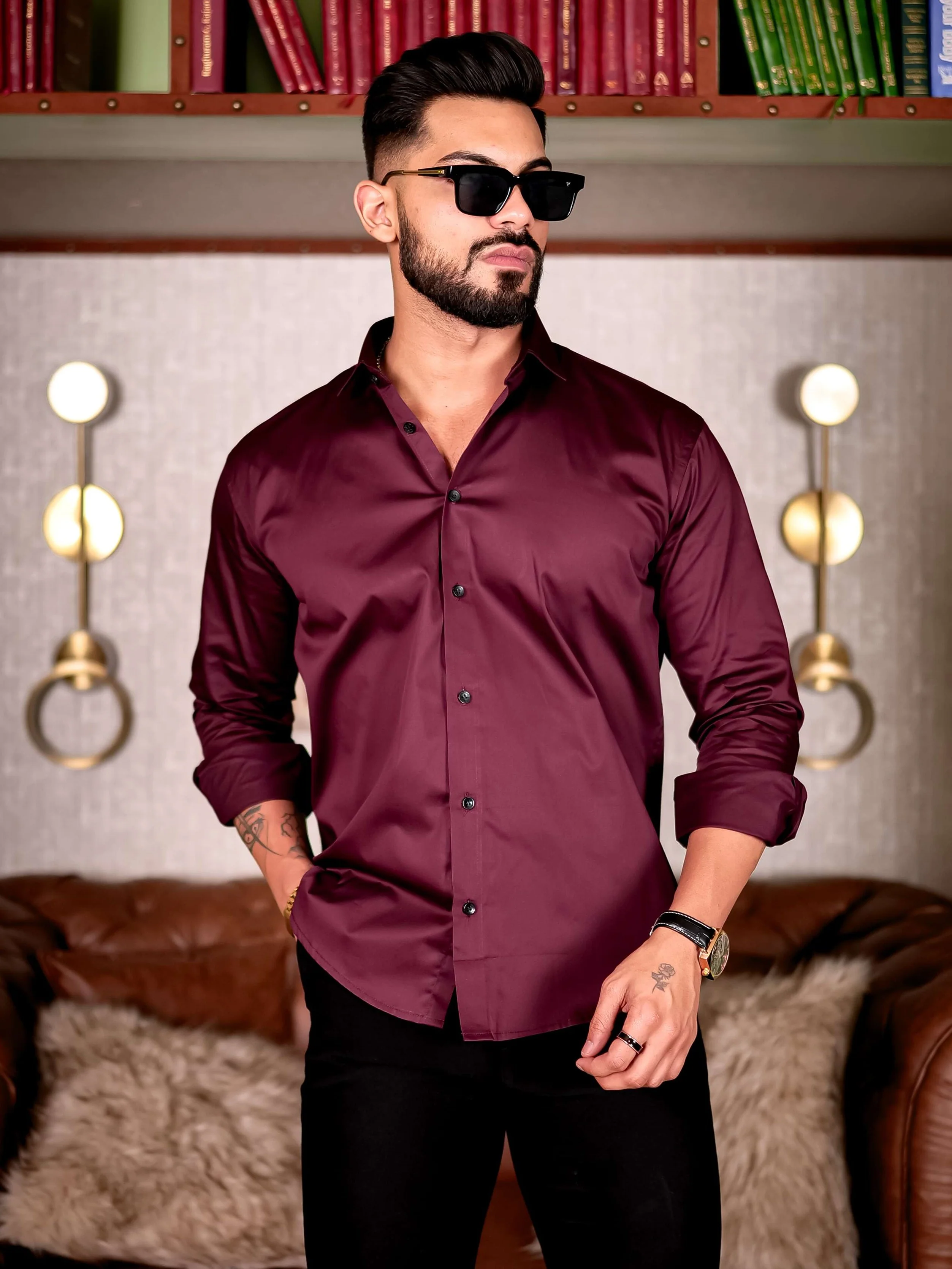 Wine Handmade Love Glitter Luxury Shirt For Men's - Image 3