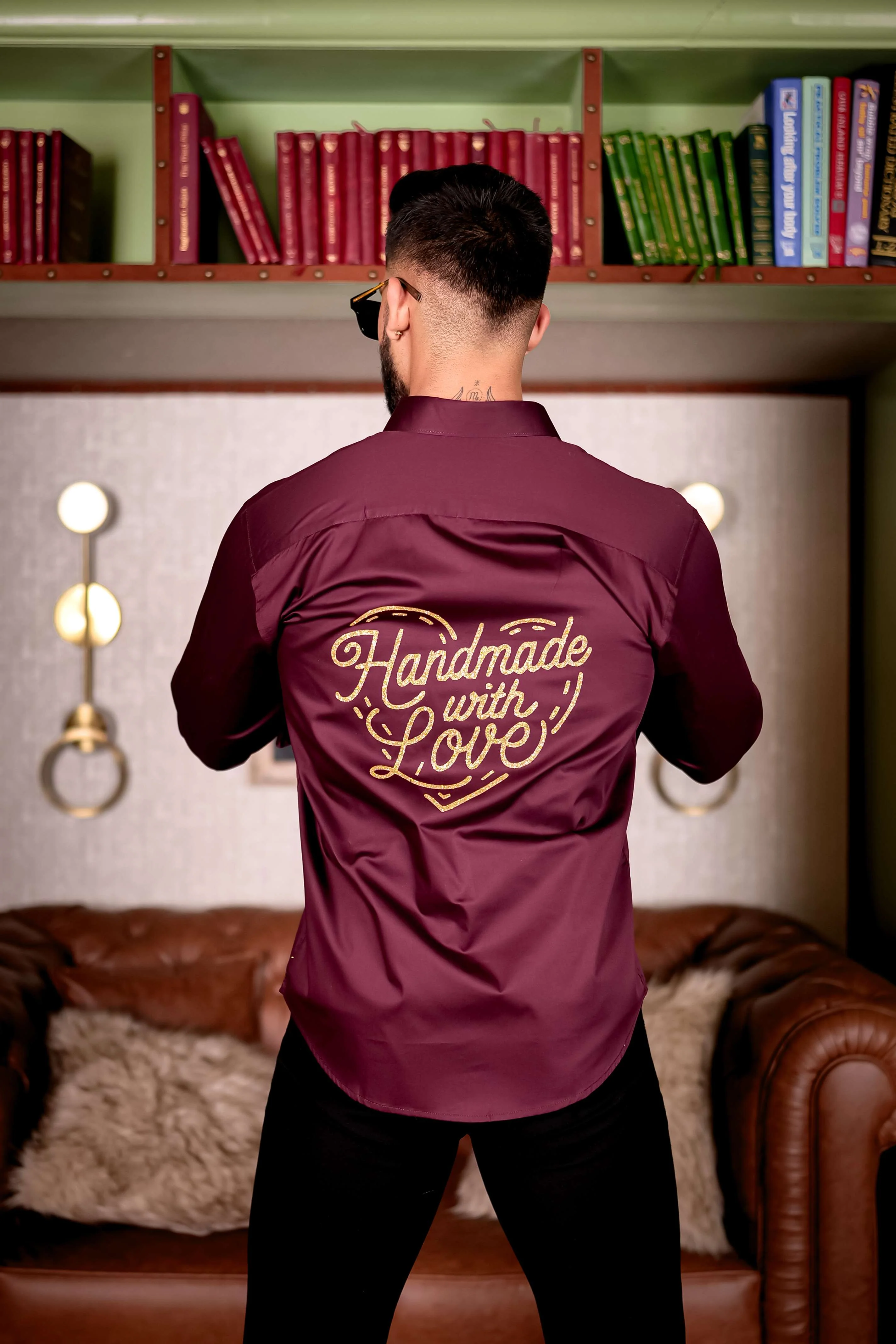 Wine Handmade Love Glitter Luxury Shirt For Men's - Image 4