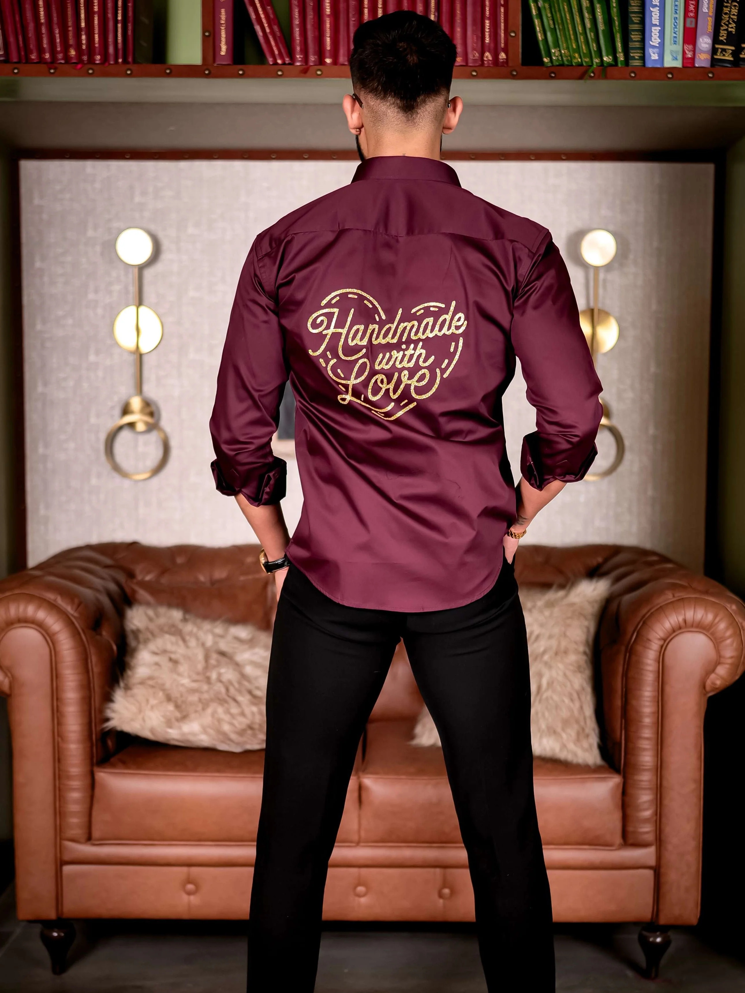 Wine Handmade Love Glitter Luxury Shirt For Men's - Image 5