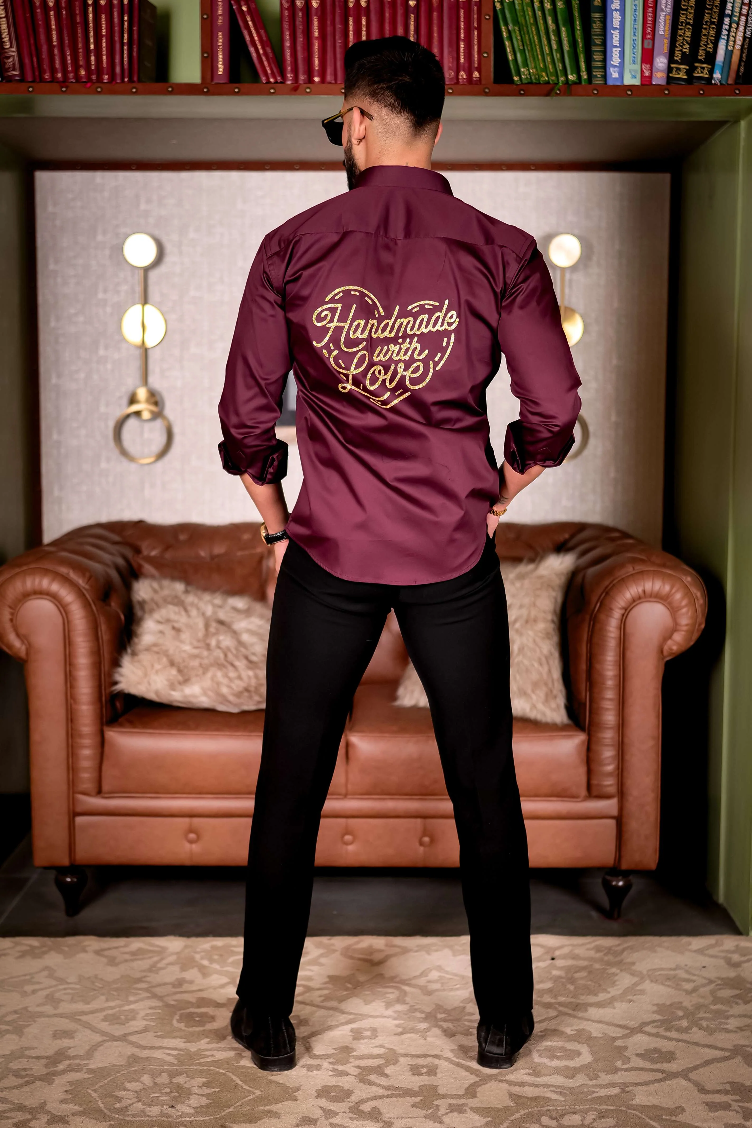 Wine Handmade Love Glitter Luxury Shirt For Men's - Image 6