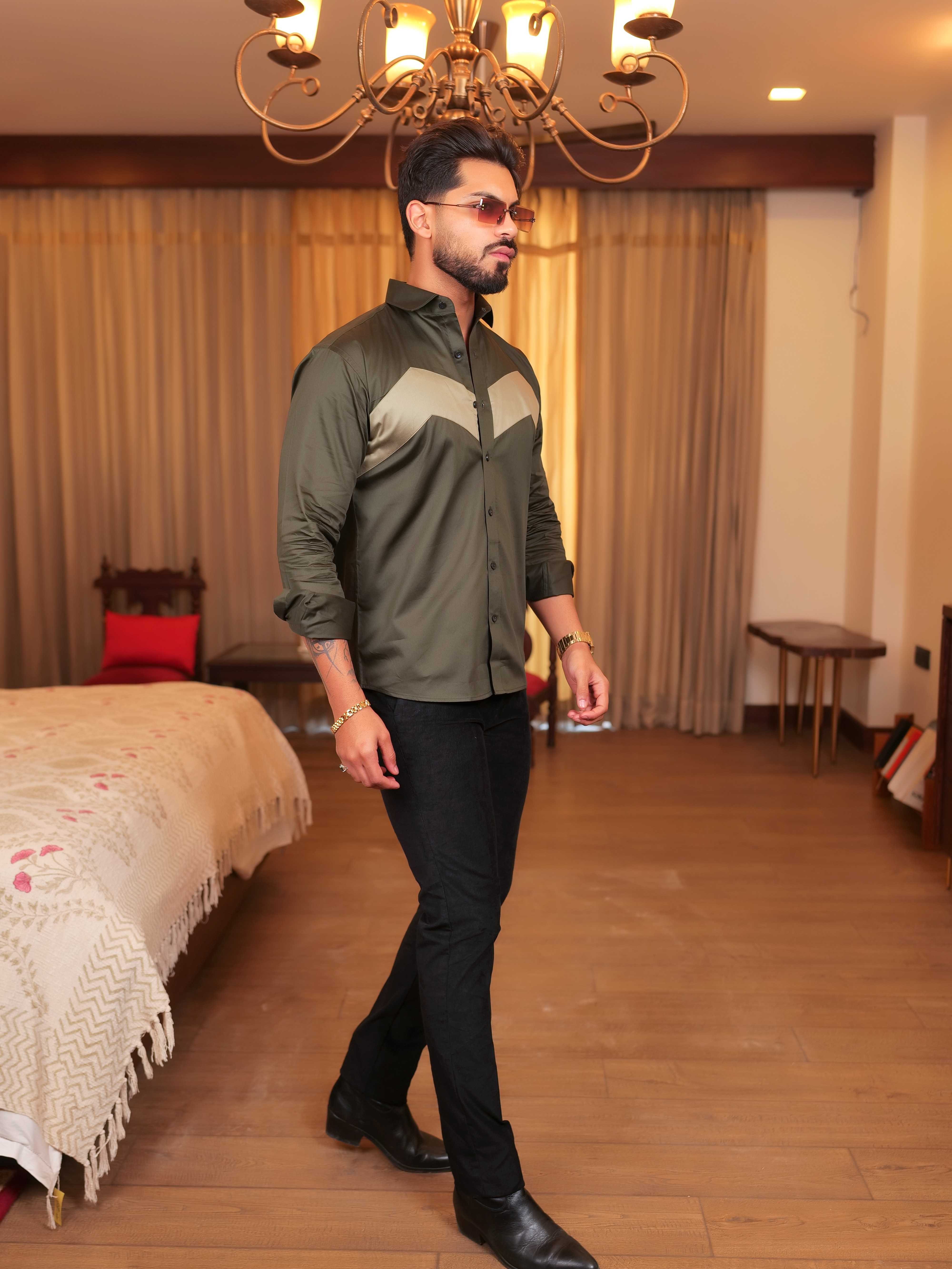 FOOMER OLIVE WAVE DESIGNER SHIRT FOR MEN'S - Image 3