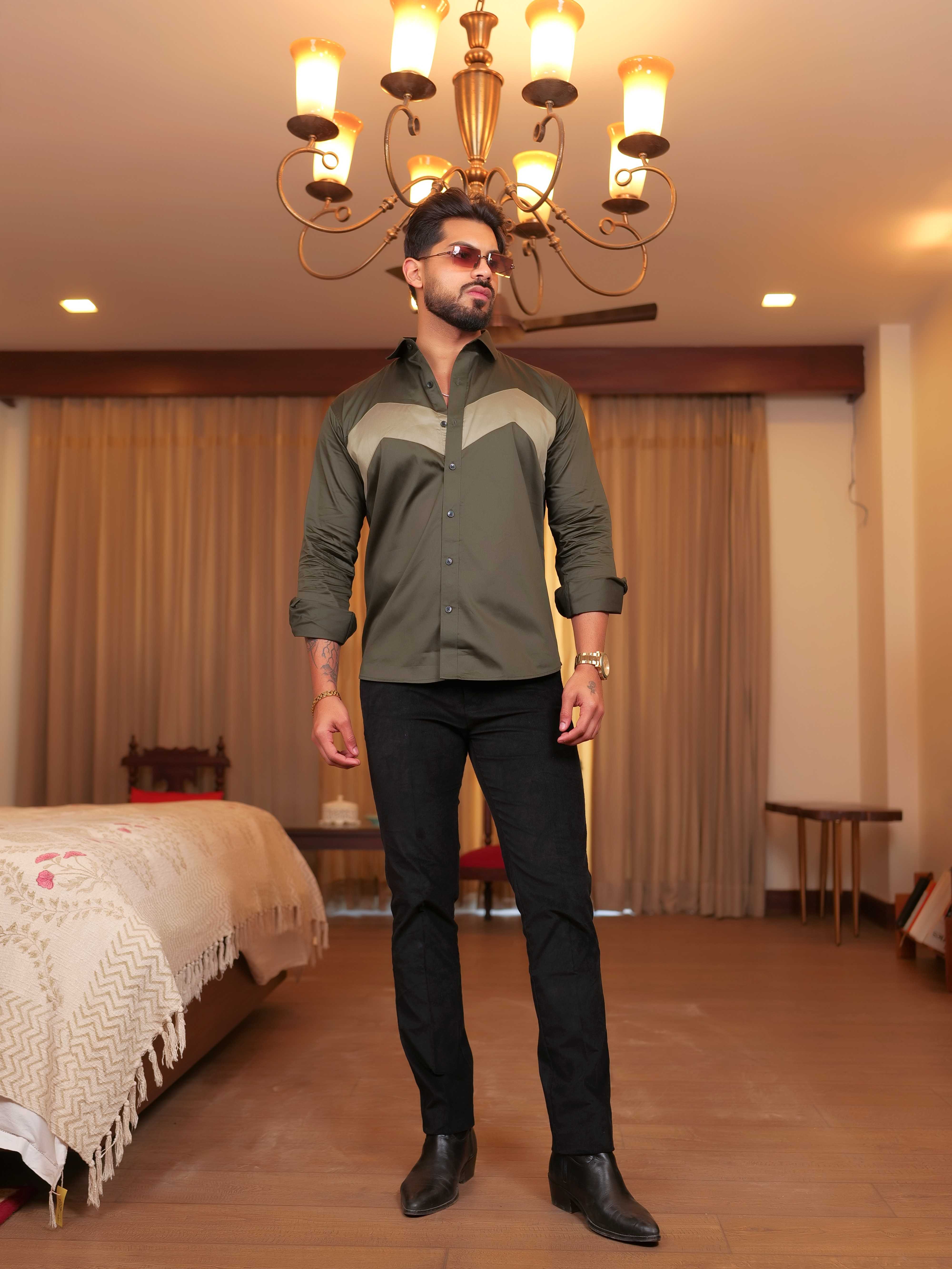 FOOMER OLIVE WAVE DESIGNER SHIRT FOR MEN'S - Image 5