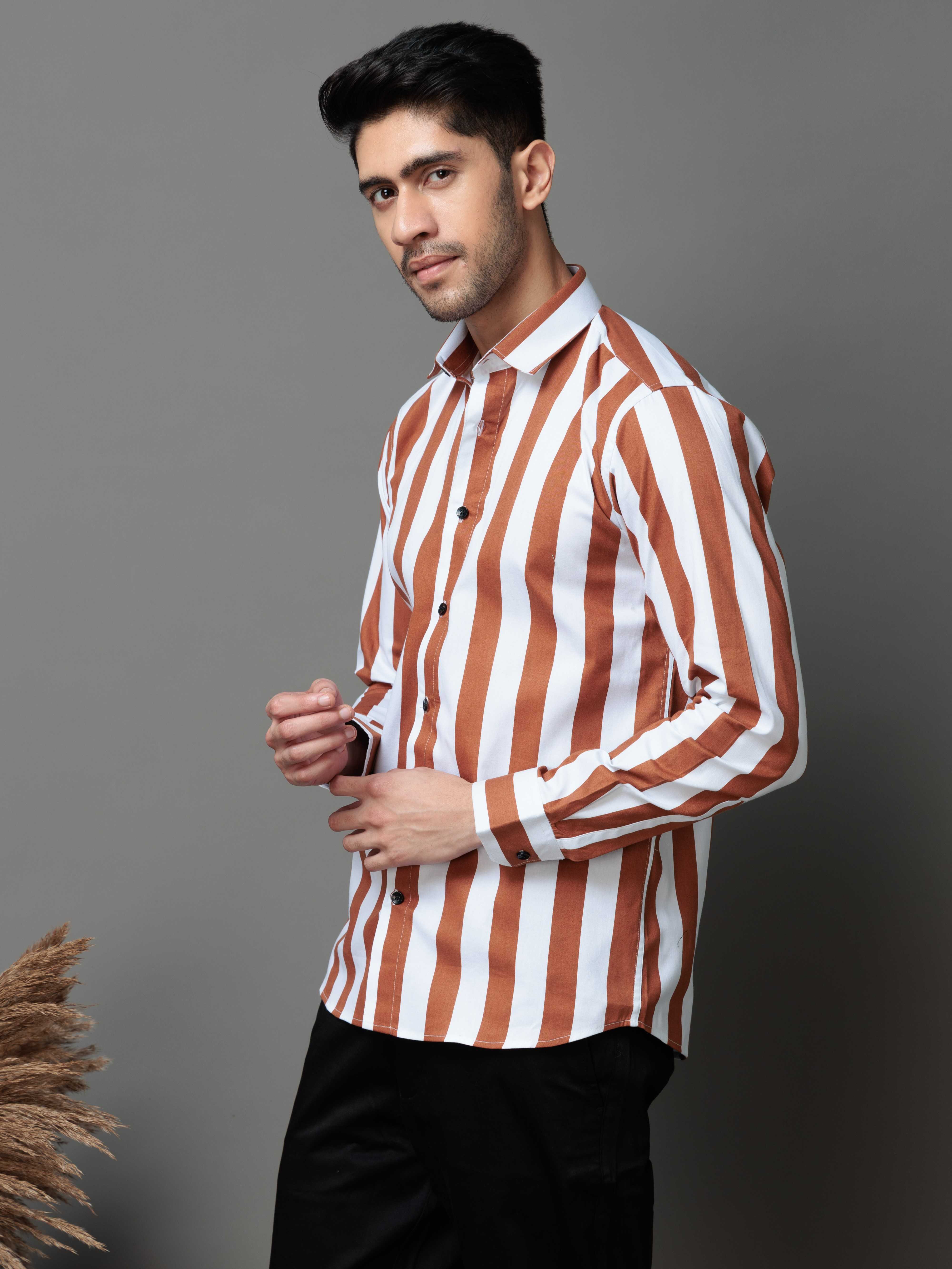 METALLIC ORANGE STRIPED COTTON CASUAL SHIRT - Image 4