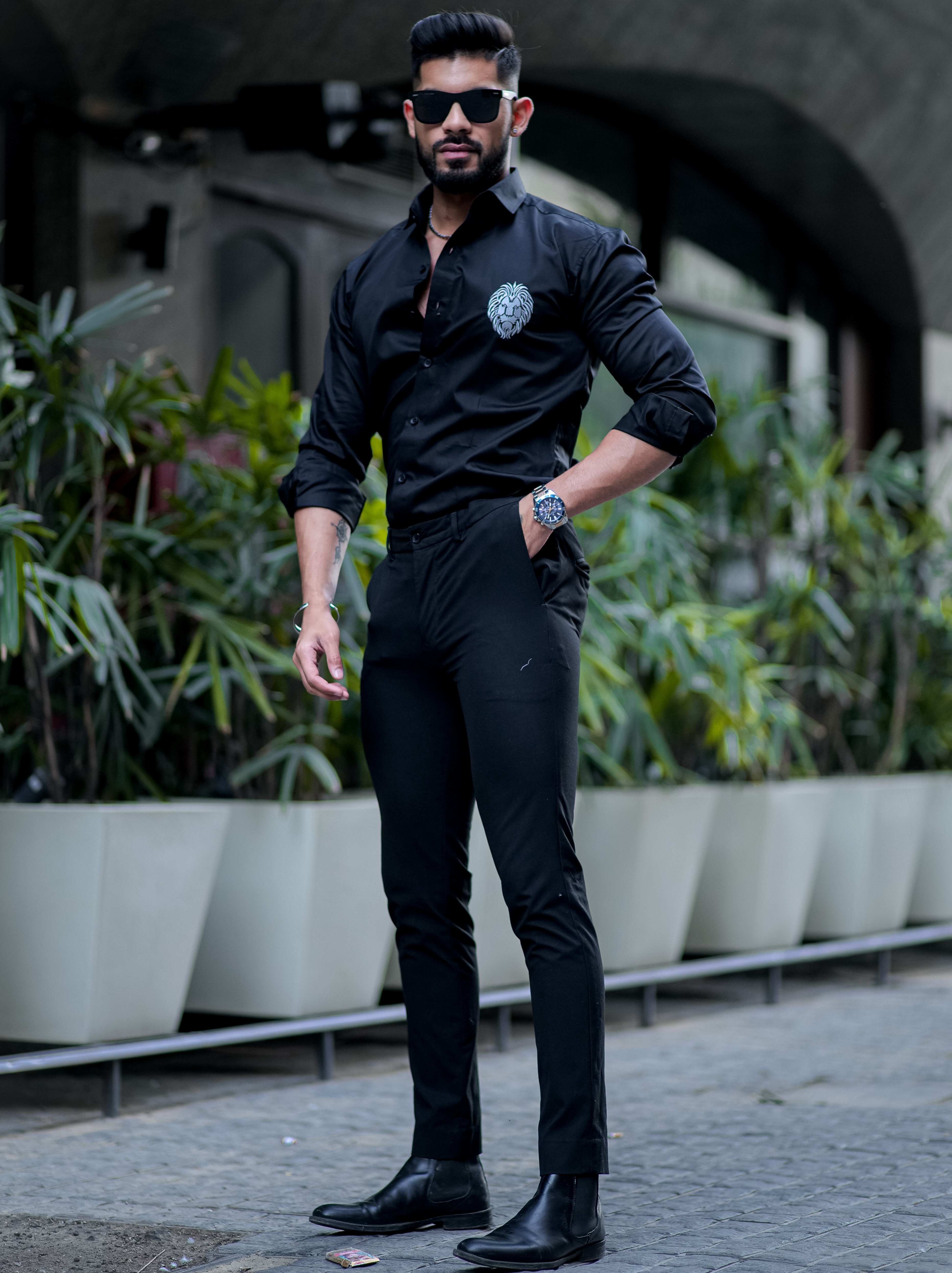 Mufasa Embroidered Grey Black Luxury Shirt For Men - Image 5