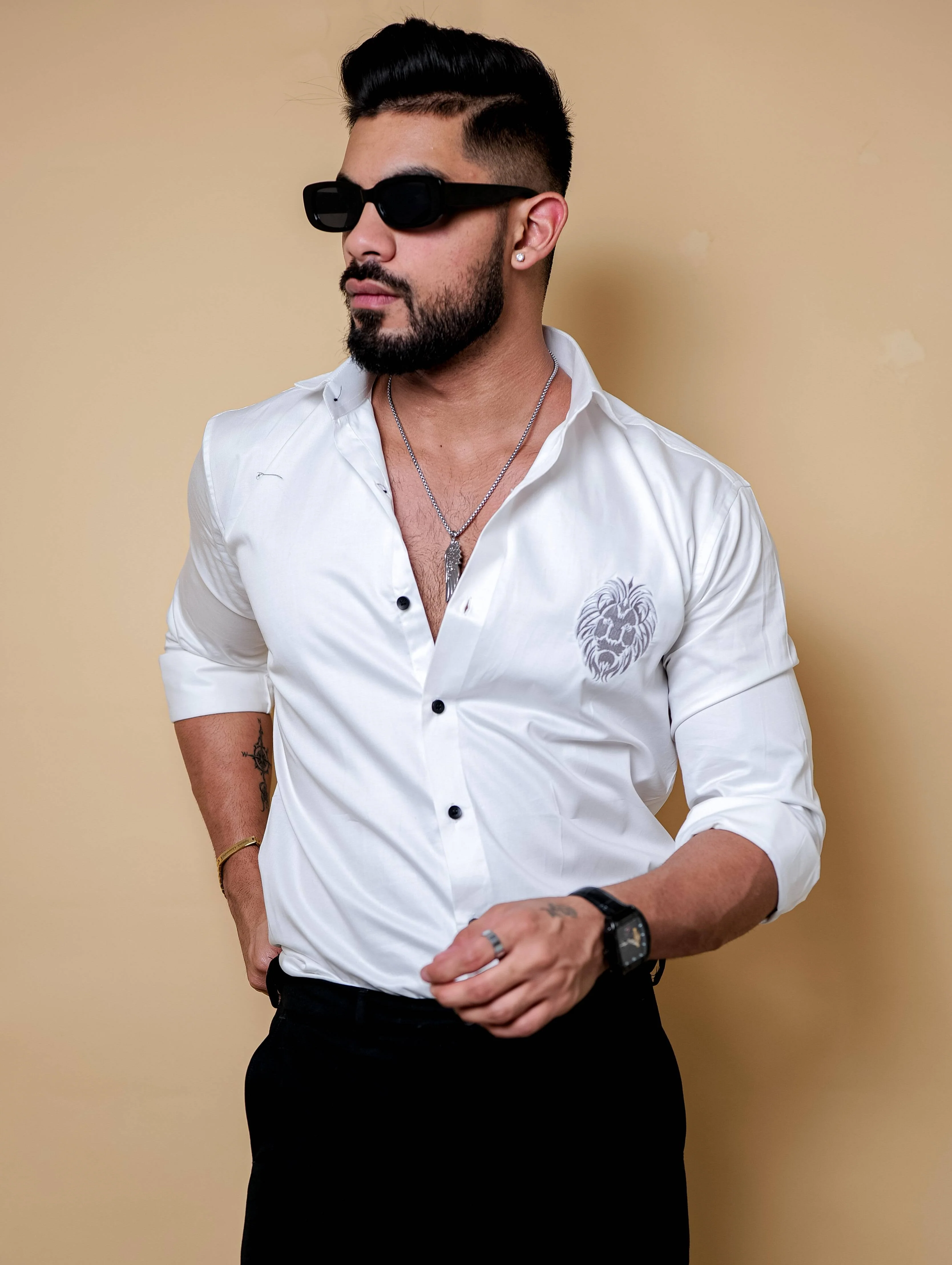 Mufasa Embroidered White Luxury Cotton Shirt - Image 4