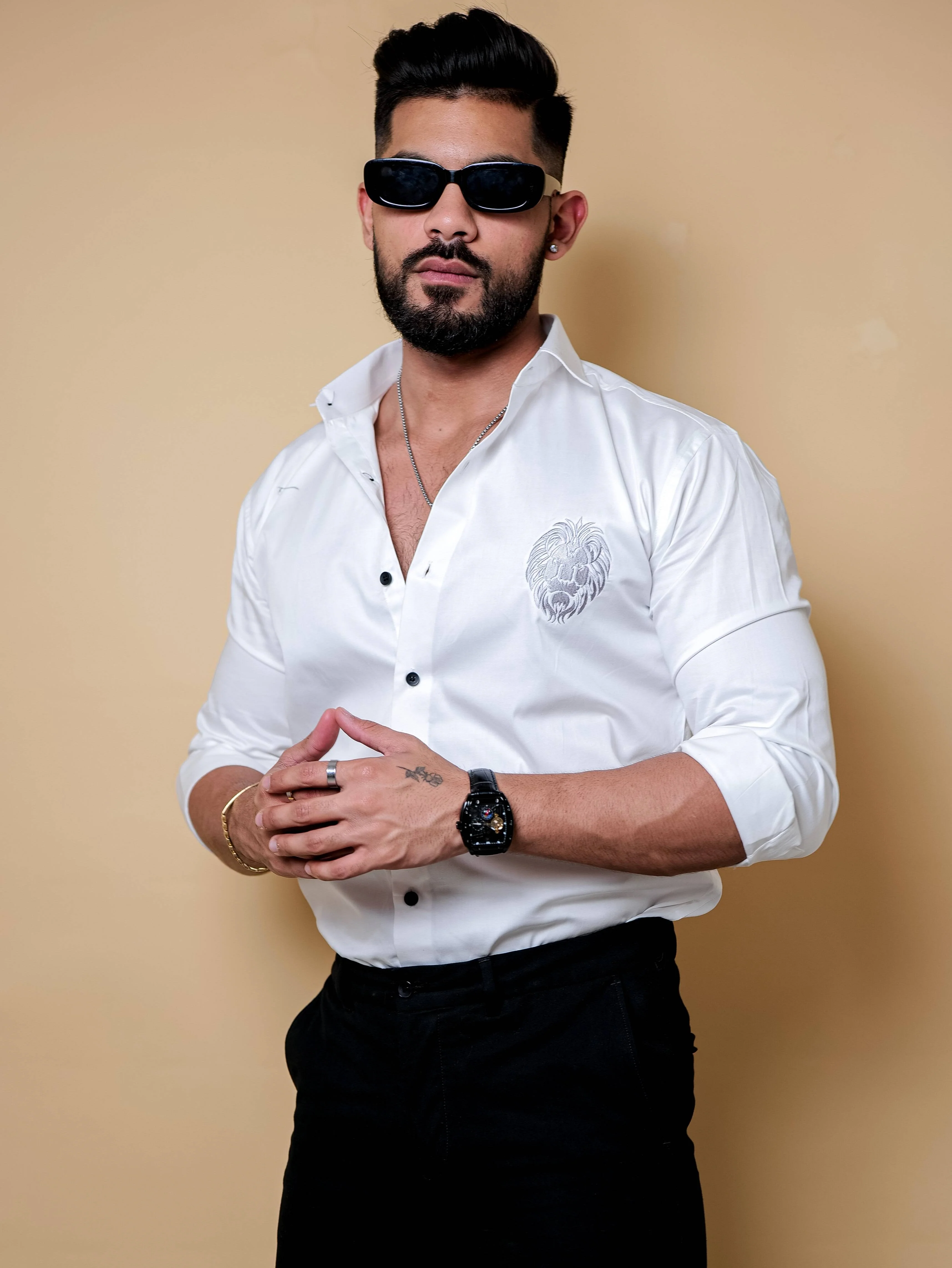 Mufasa Embroidered White Luxury Cotton Shirt - Image 5