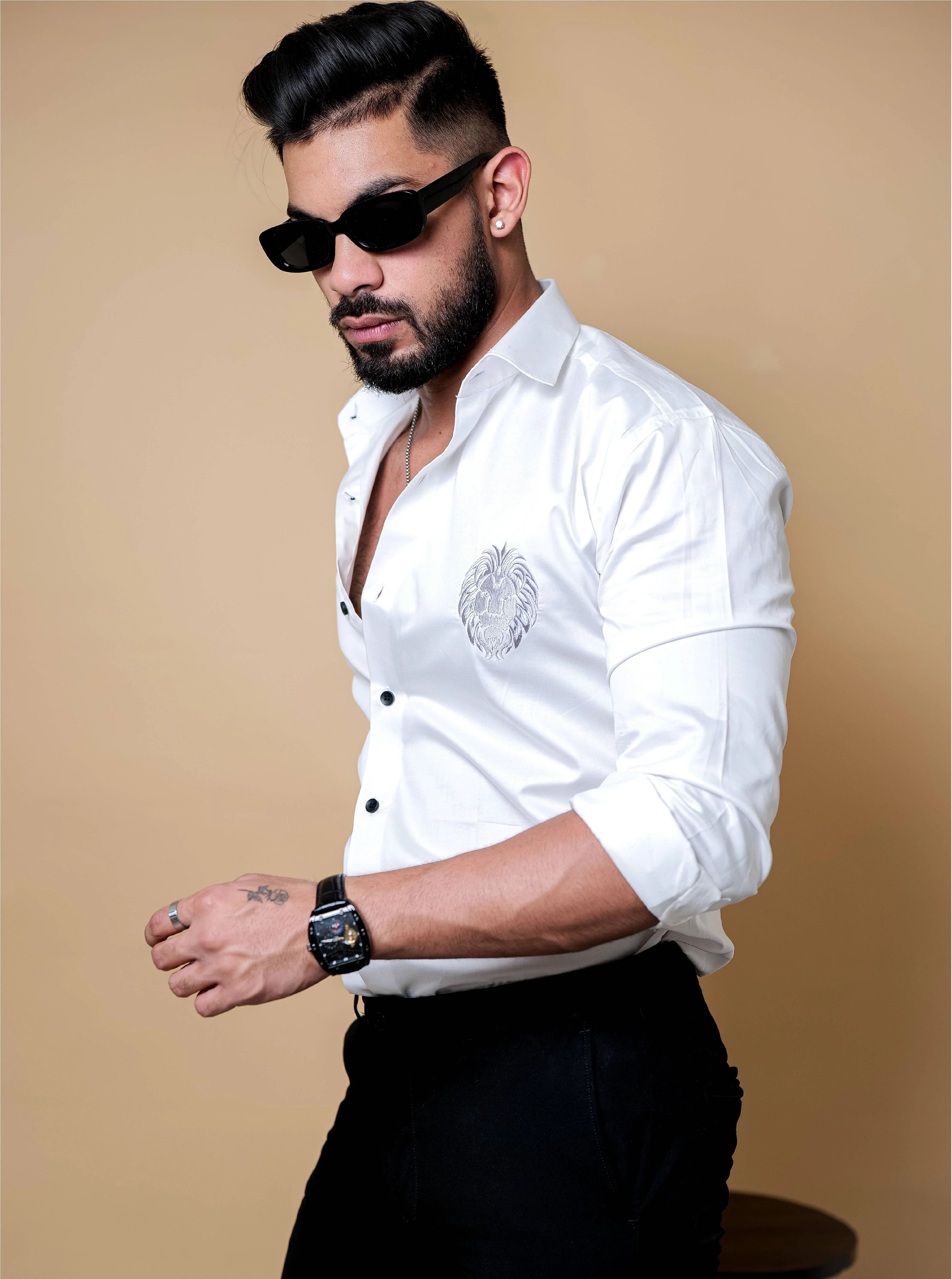 Mufasa Embroidered White Luxury Cotton Shirt - Image 6