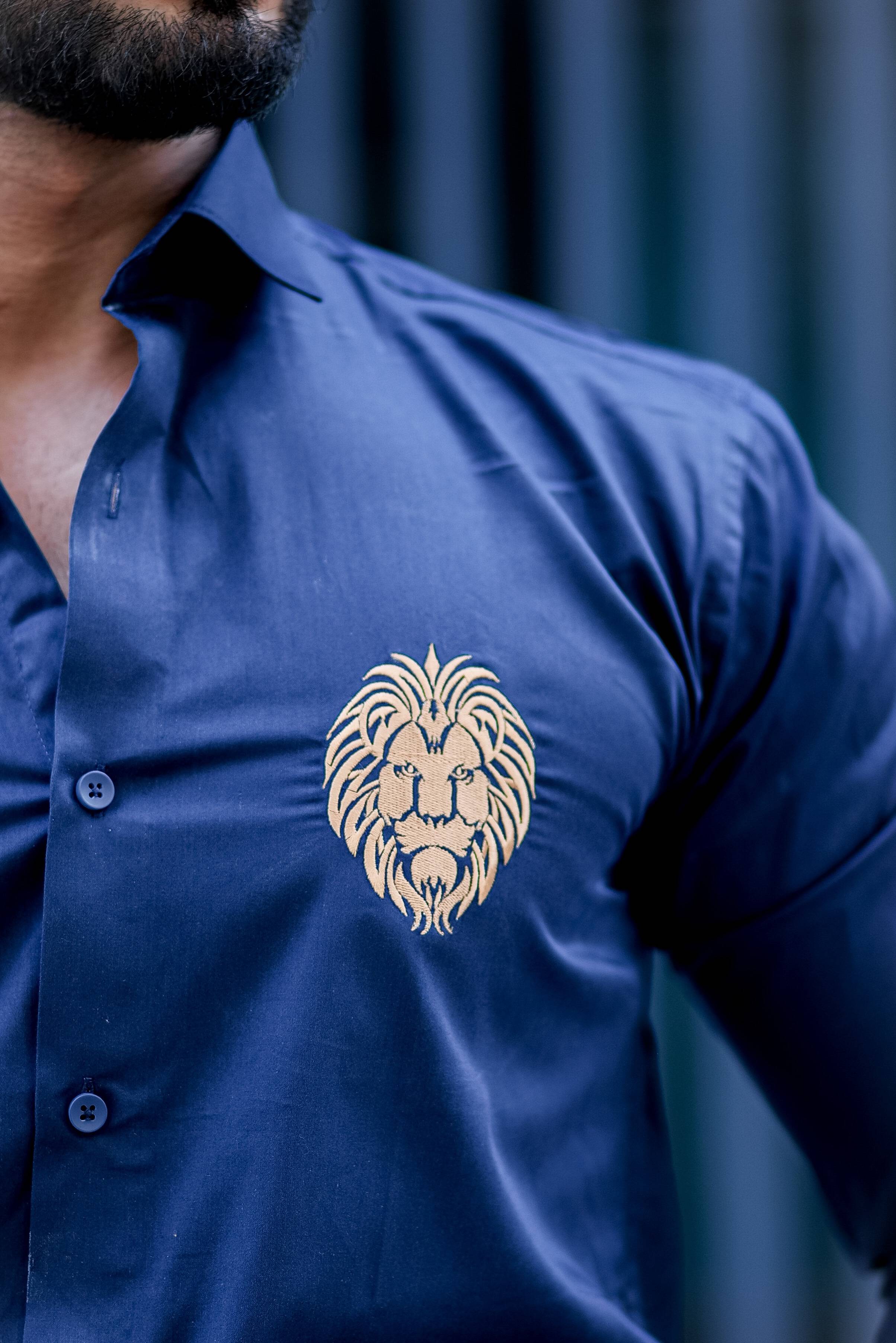 Mufasa Golden Embroidered Blue Premium Shirt For Men - Image 2
