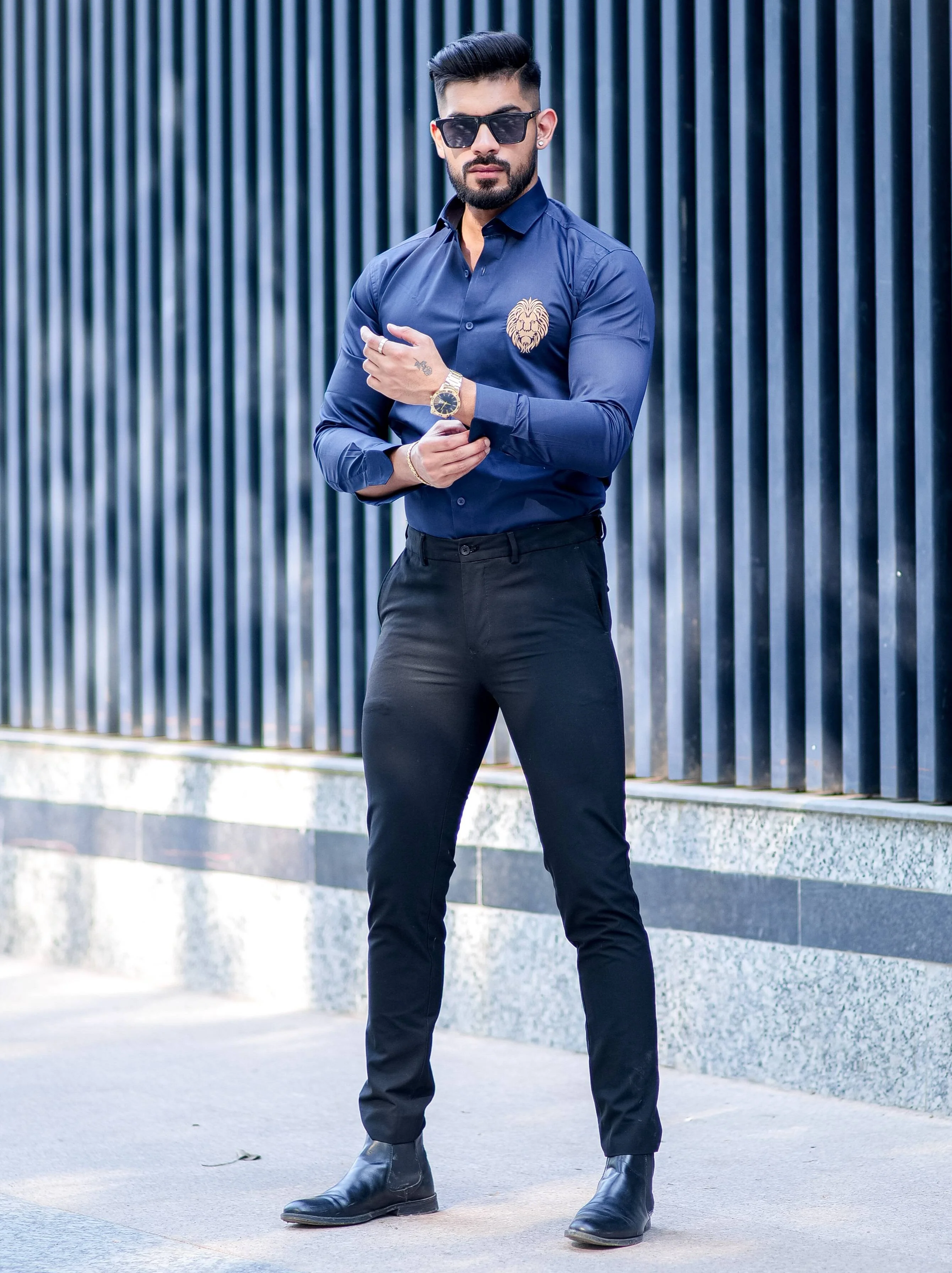 Mufasa Golden Embroidered Blue Premium Shirt For Men - Image 4