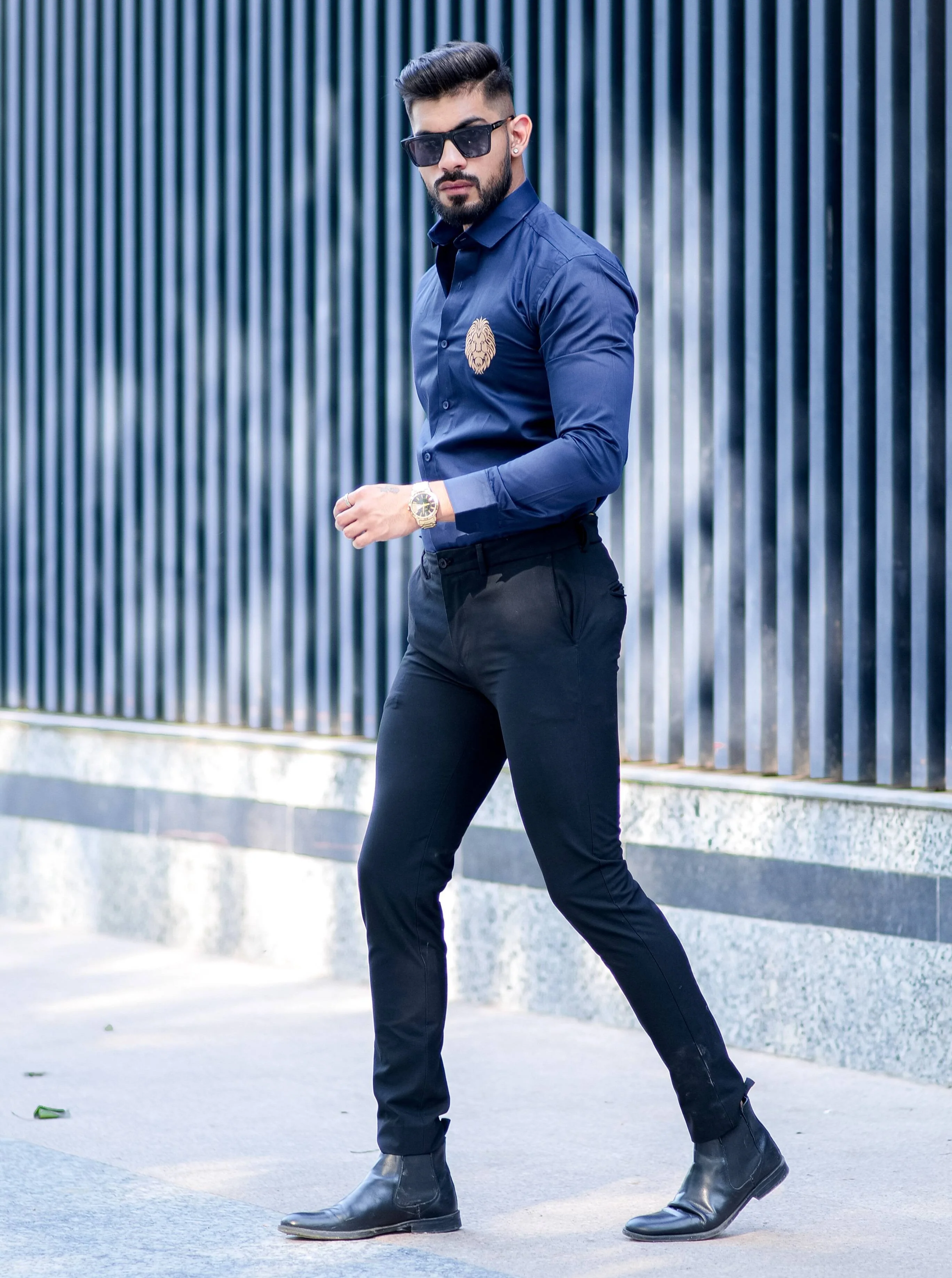 Mufasa Golden Embroidered Blue Premium Shirt For Men - Image 7