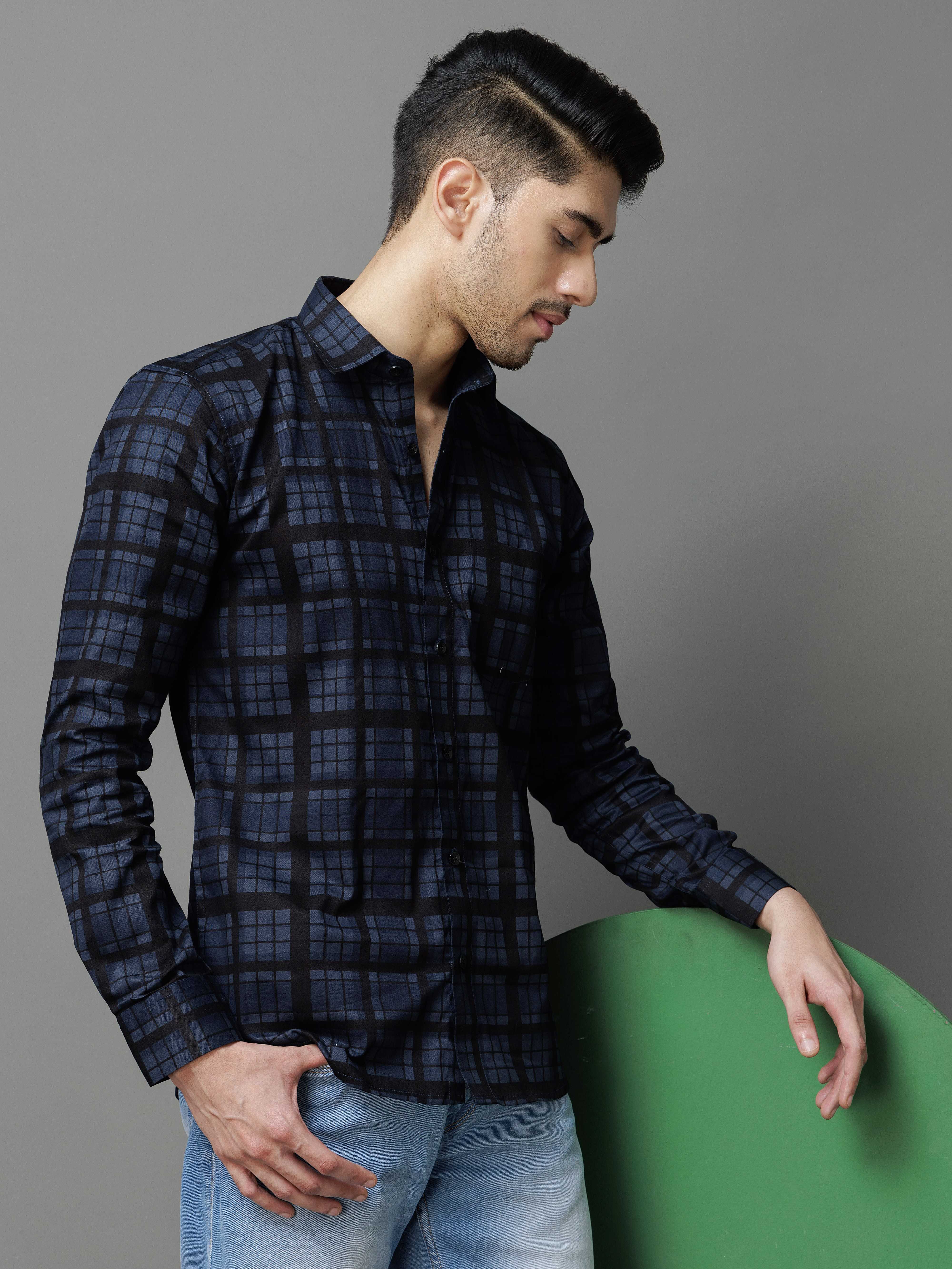 NAVY CHECKS PRINTED COTTON CASUAL SHIRT FOR MEN'S - Image 7