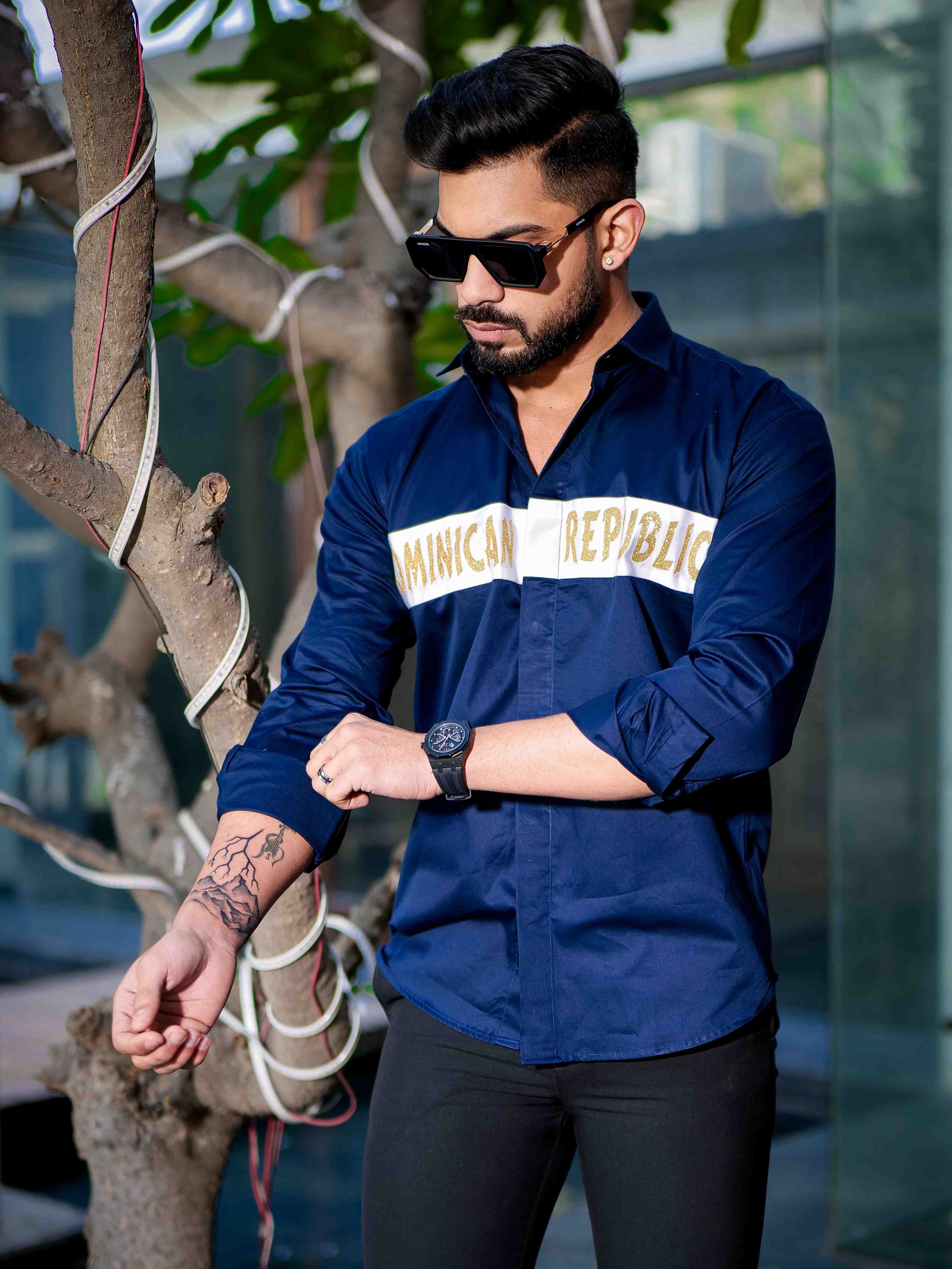 Navy Club Wear Dominican Republic Printed Satin Cotton Shirt - Image 2