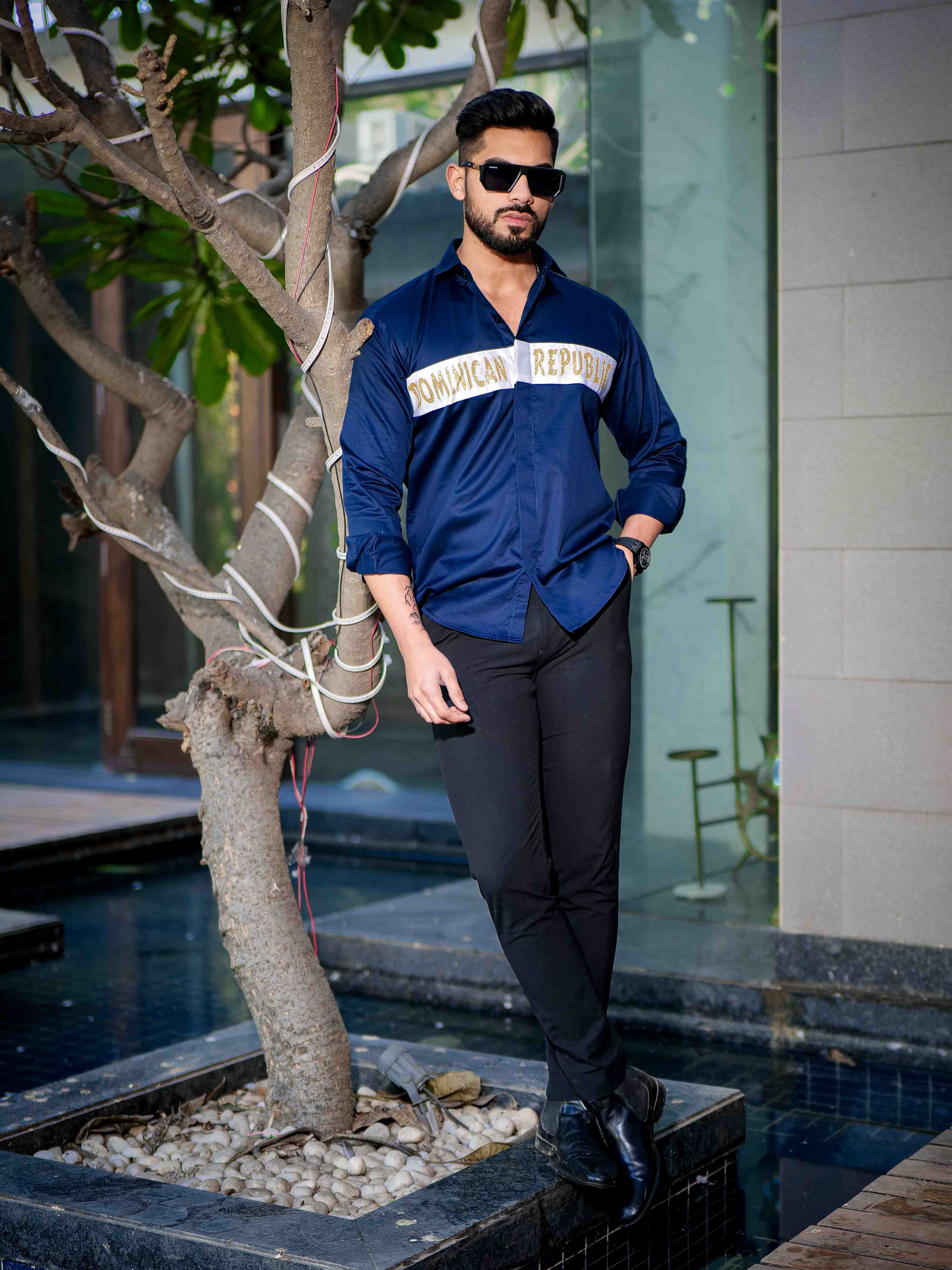 Navy Club Wear Dominican Republic Printed Satin Cotton Shirt - Image 4