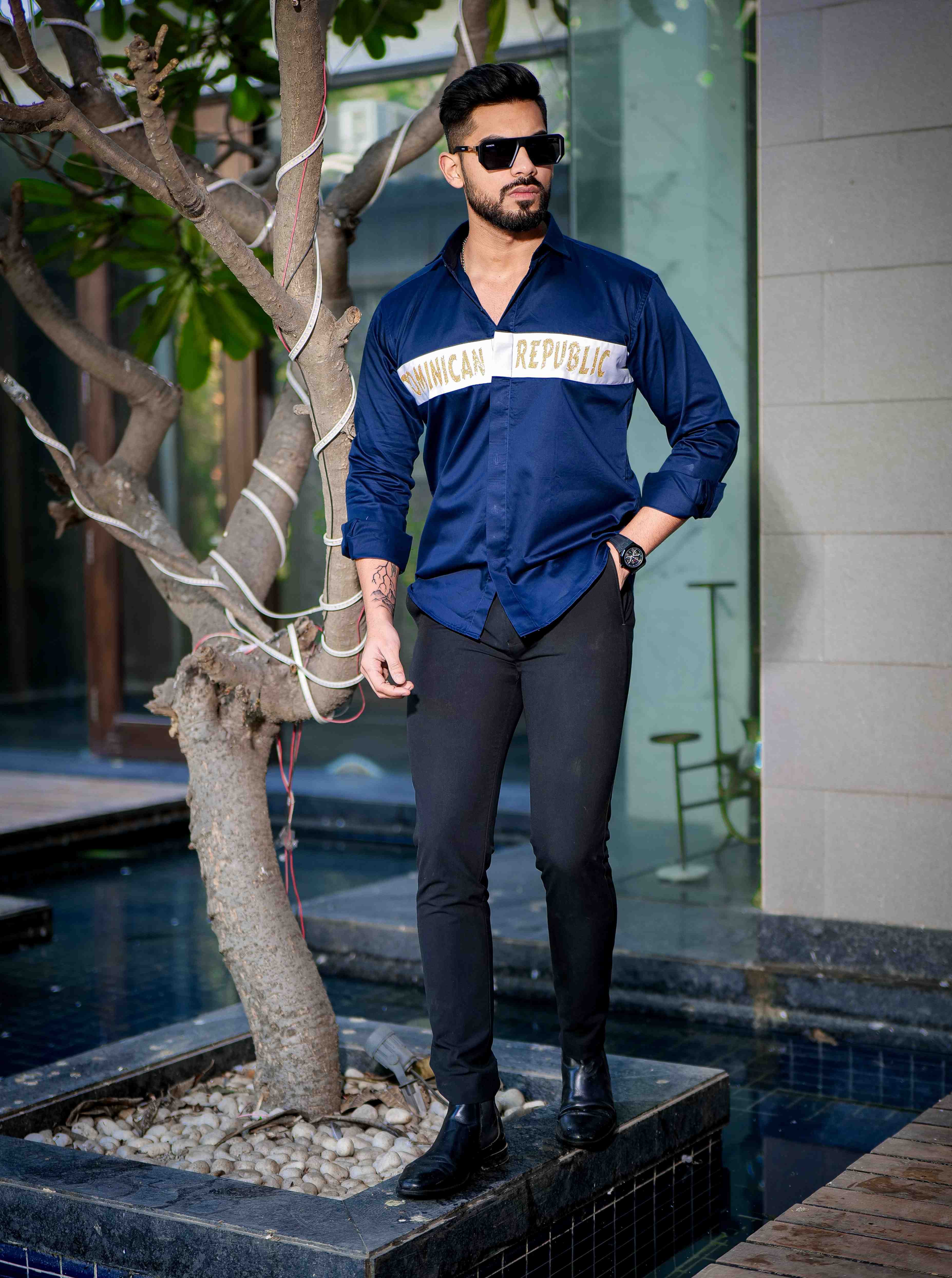 Navy Club Wear Dominican Republic Printed Satin Cotton Shirt - Image 6