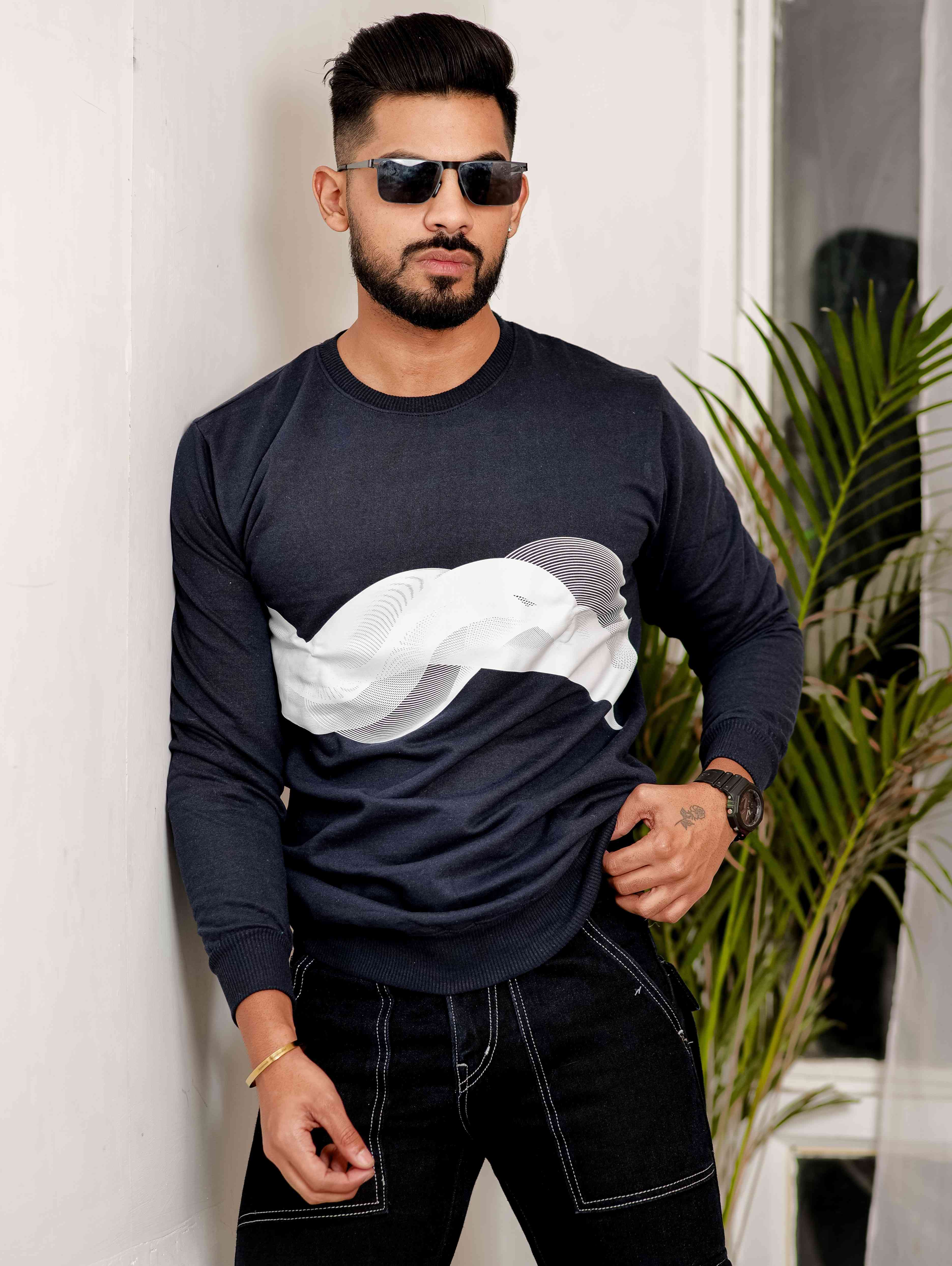 Navy Cotton Full Sleeve T Shirt