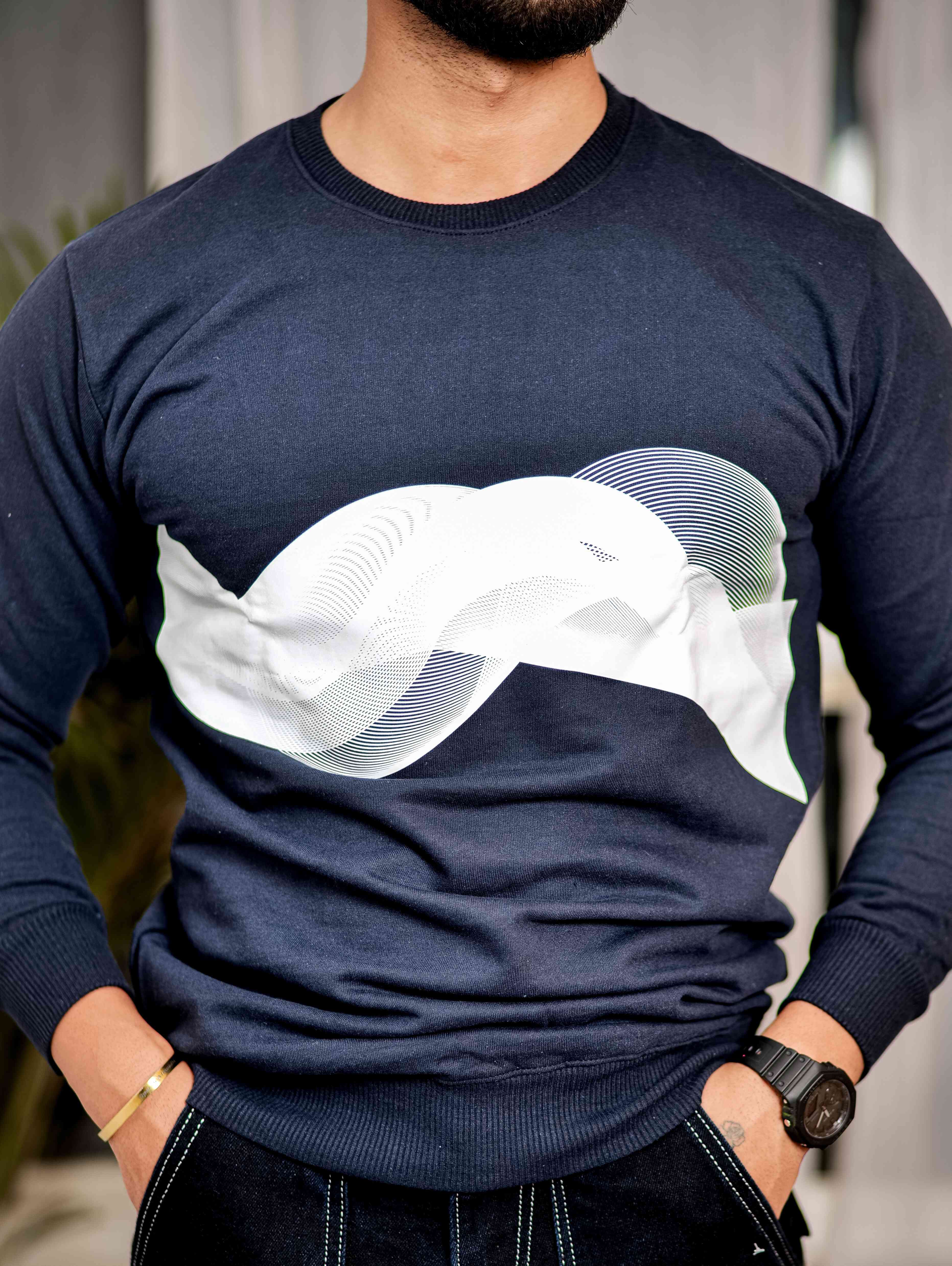Navy Cotton Full Sleeve T Shirt - Image 2