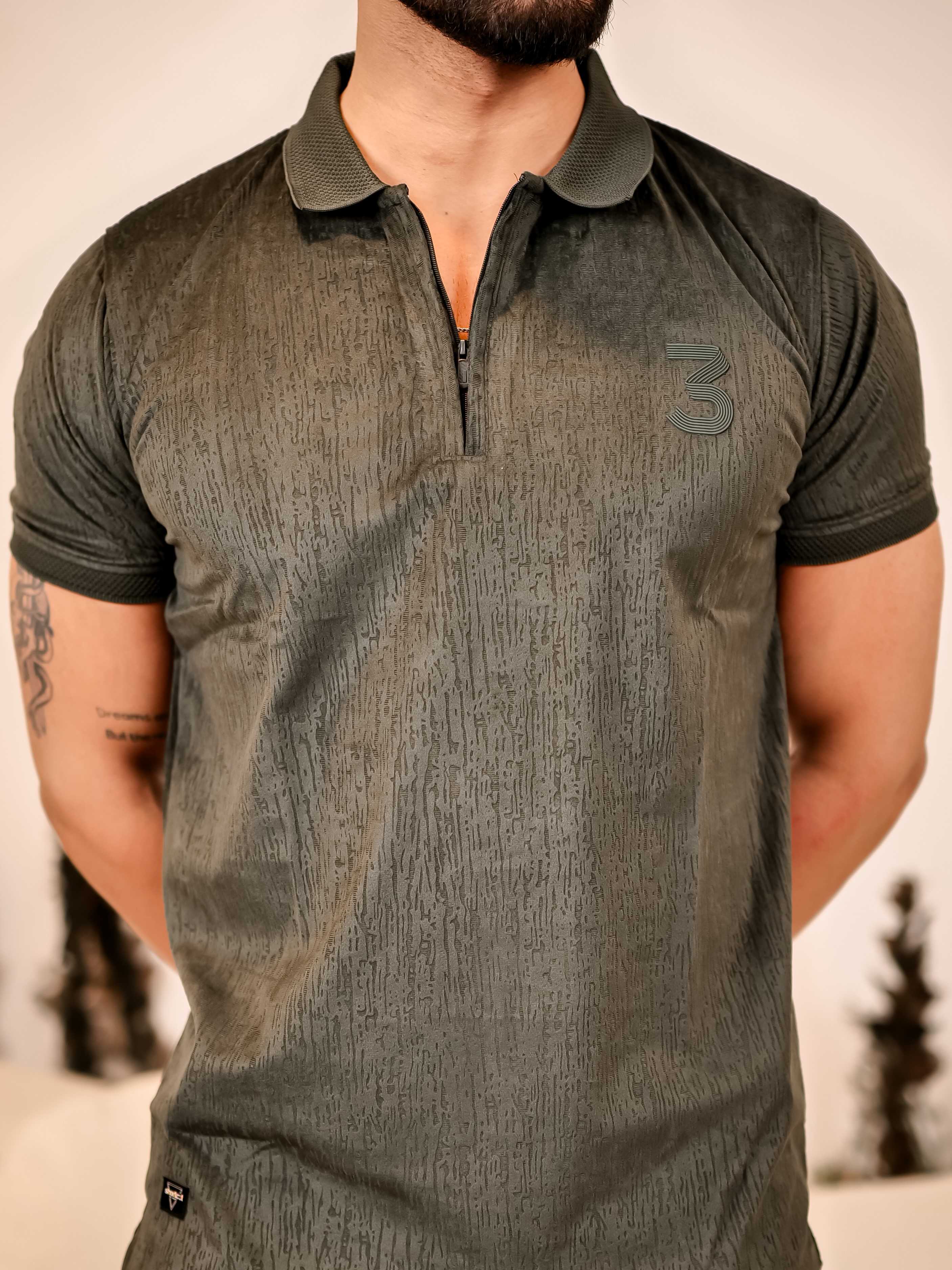 Olive Green Polo Imported Cotton Half Sleeve Premium Designer T-Shirt - Image 2