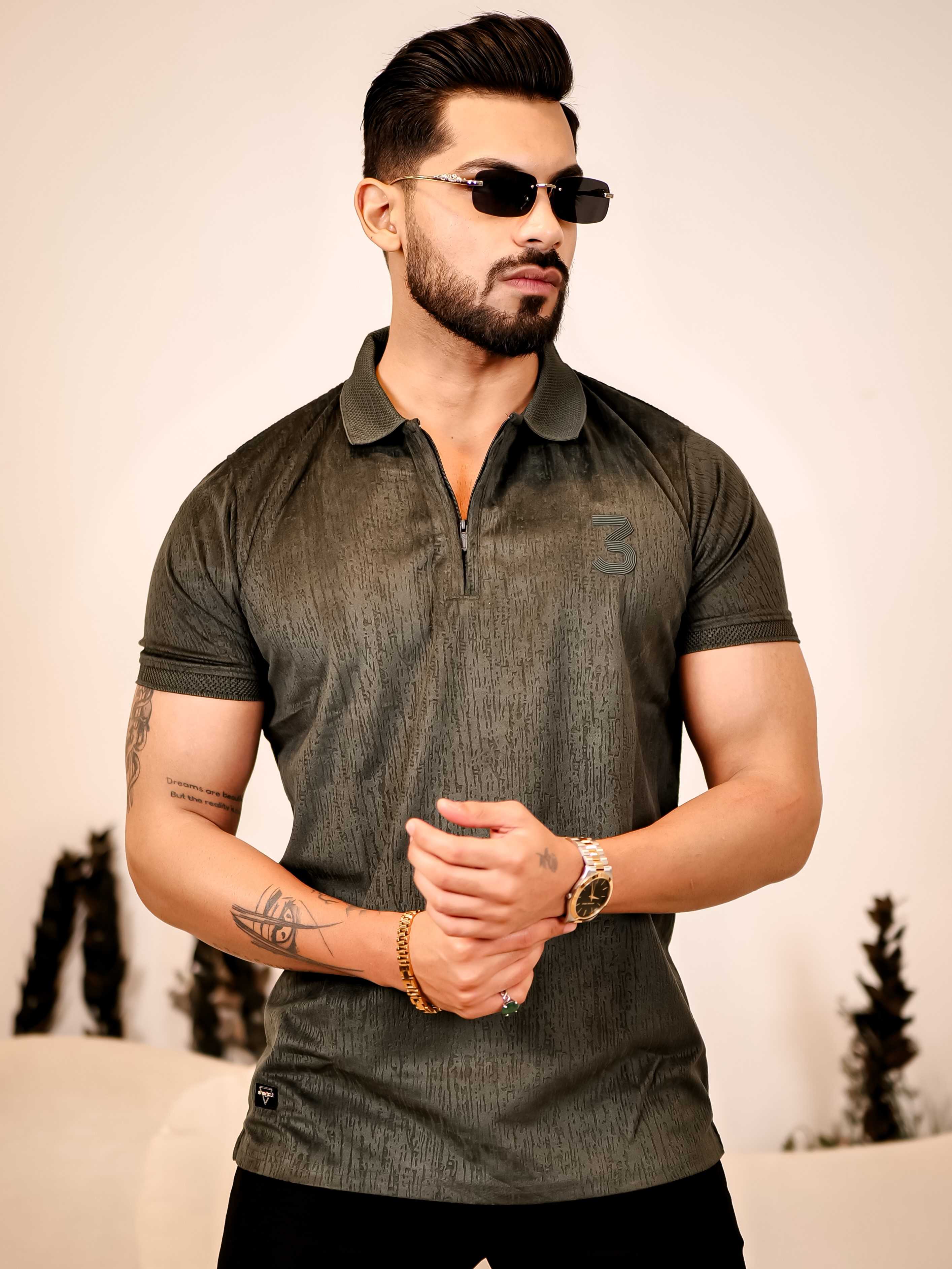 Olive Green Polo Imported Cotton Half Sleeve Premium Designer T-Shirt - Image 3