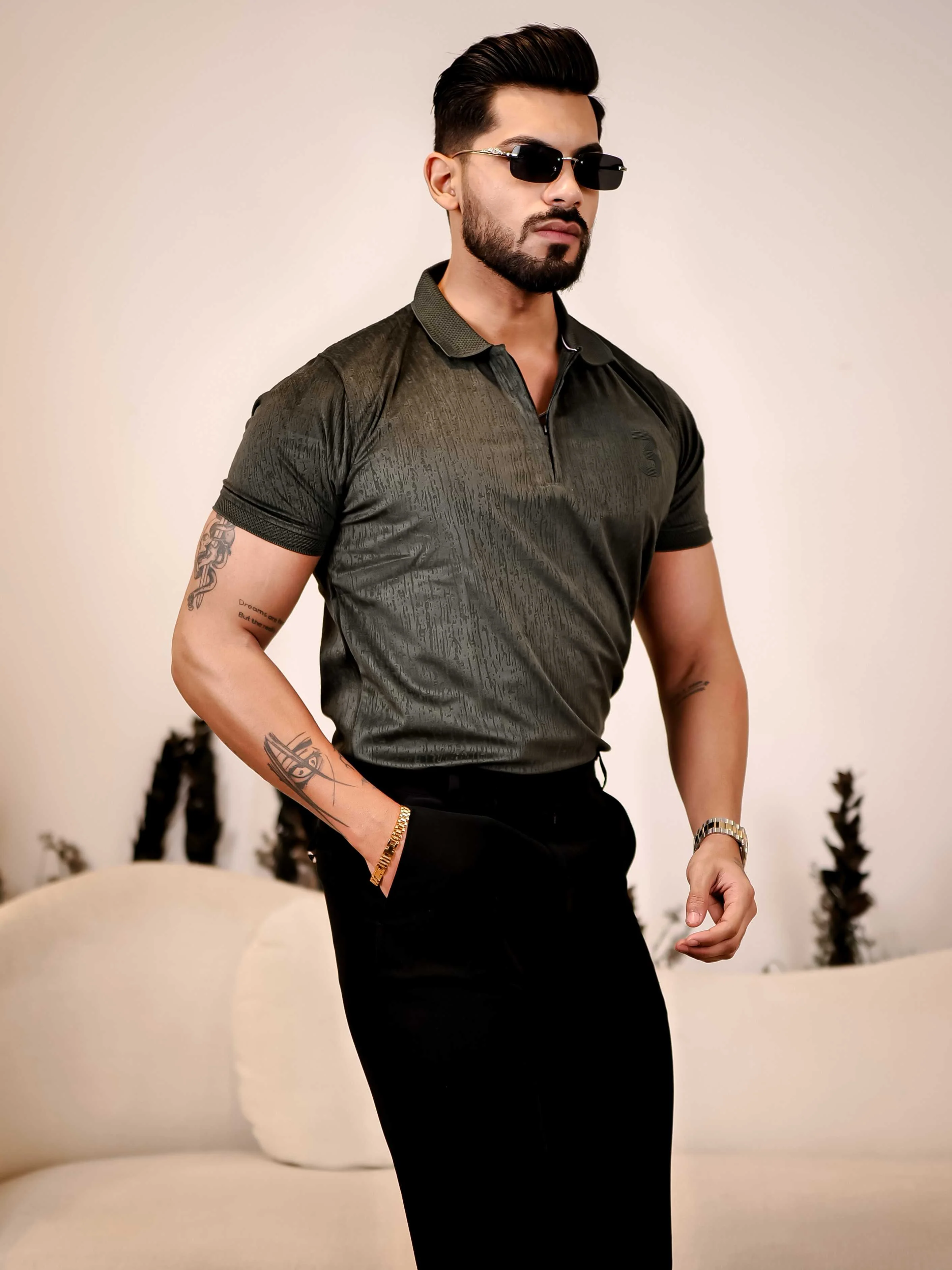 Olive Green Polo Imported Cotton Half Sleeve Premium Designer T-Shirt - Image 5