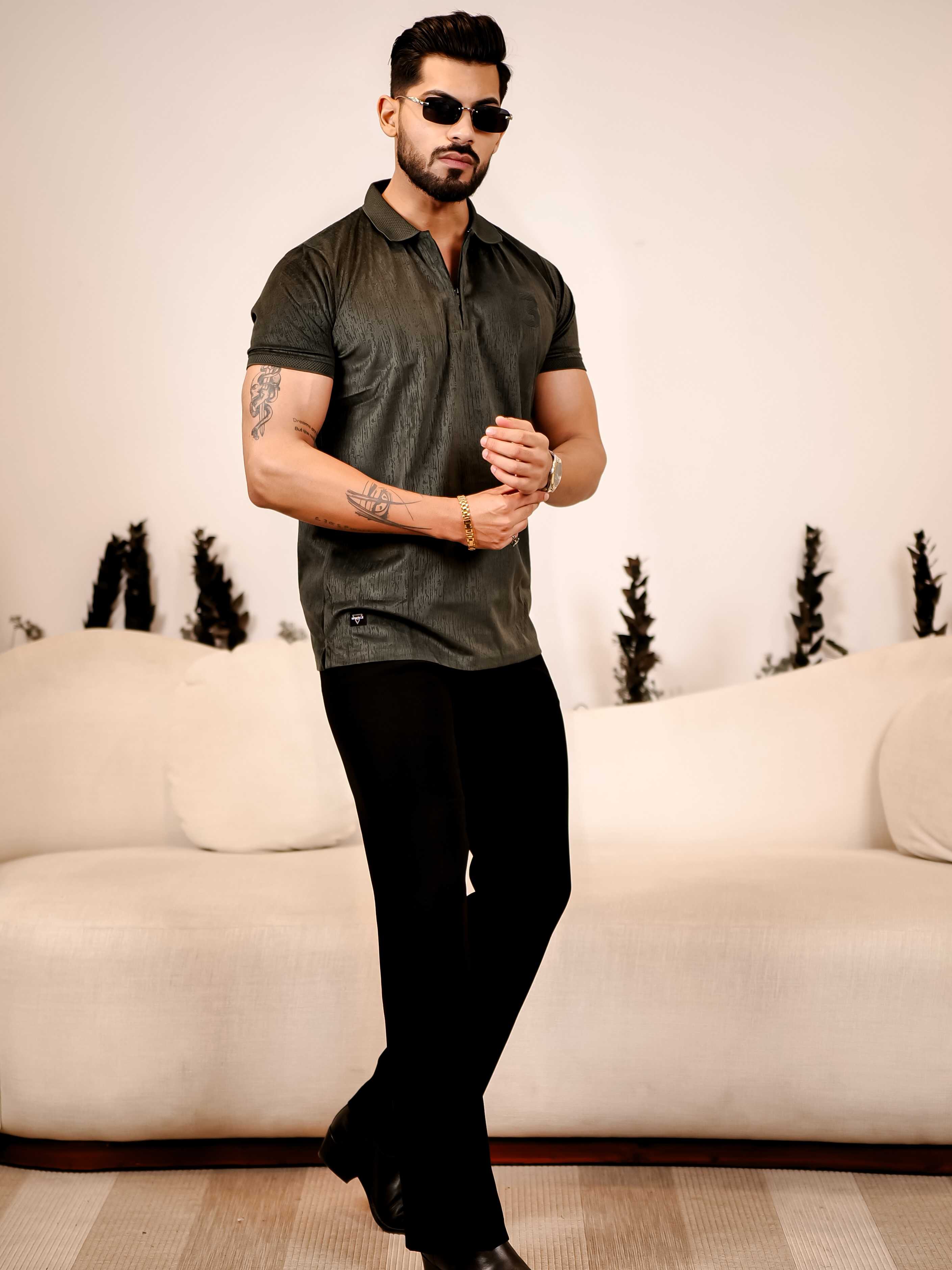 Olive Green Polo Imported Cotton Half Sleeve Premium Designer T-Shirt - Image 6