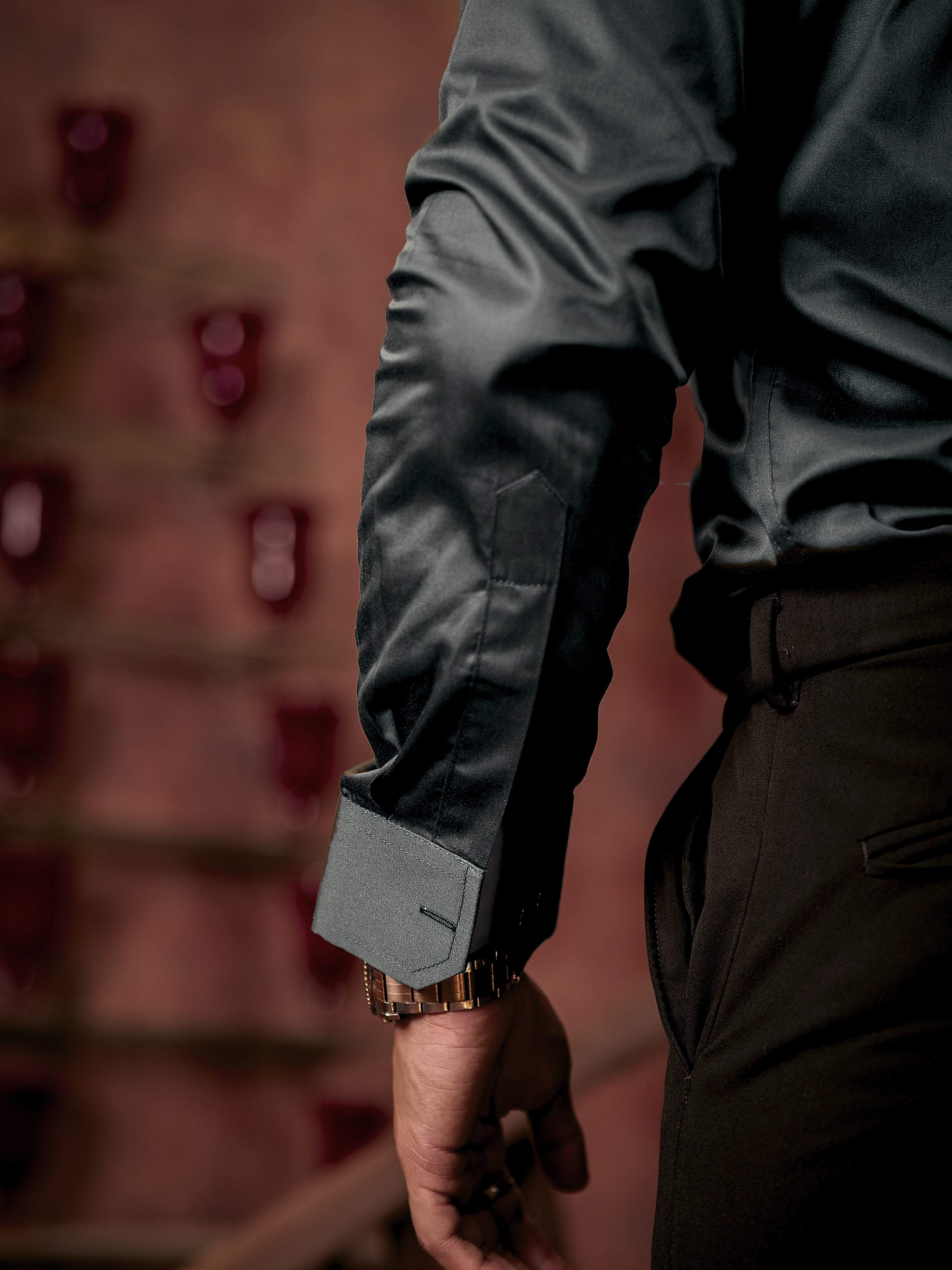 Olive Green Subtle Sheen Tuxedo Premium Giza Satin Cotton Shirt - Image 8