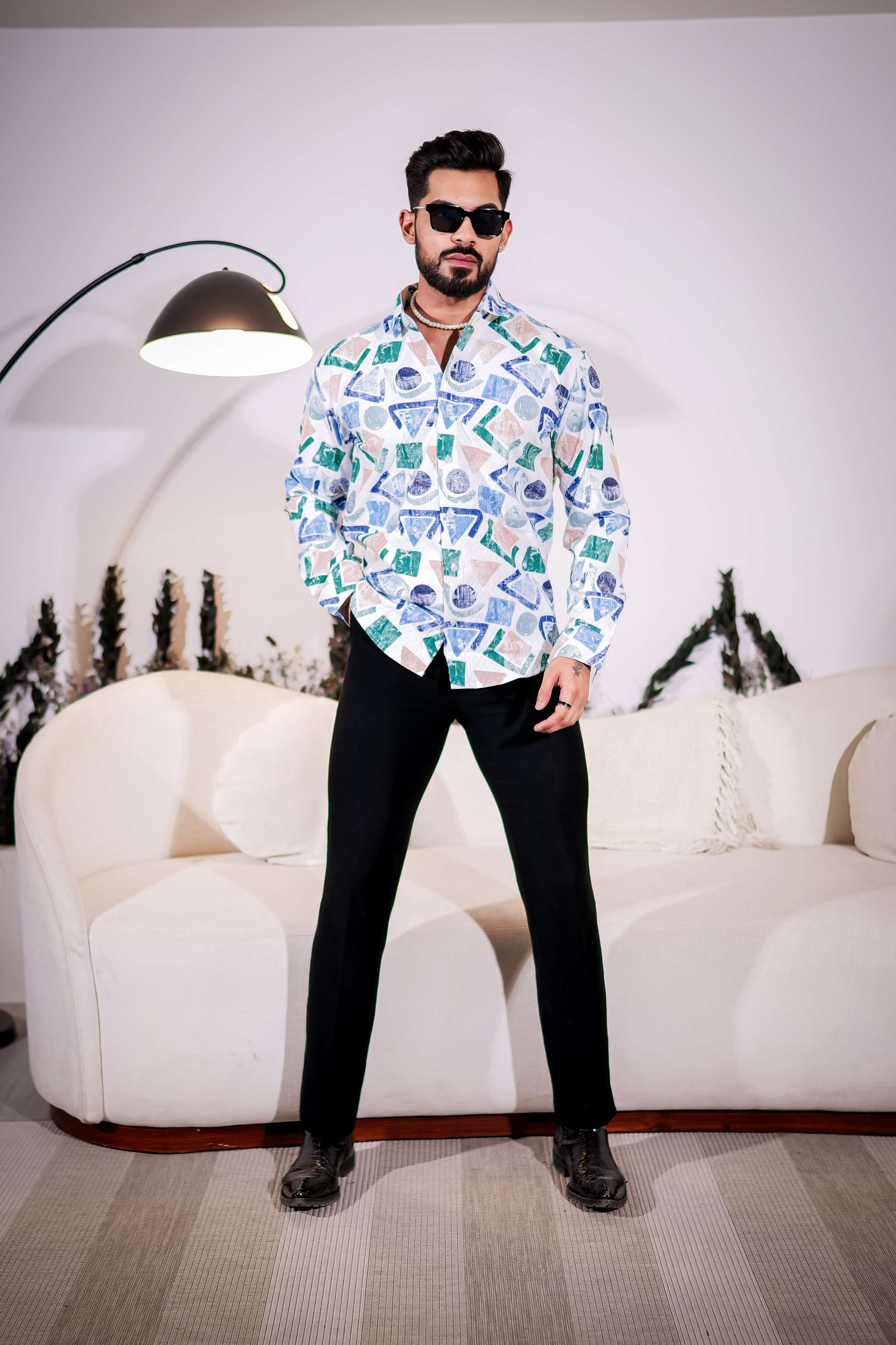 White Multicolor Giza cotton print premium shirt - Image 2