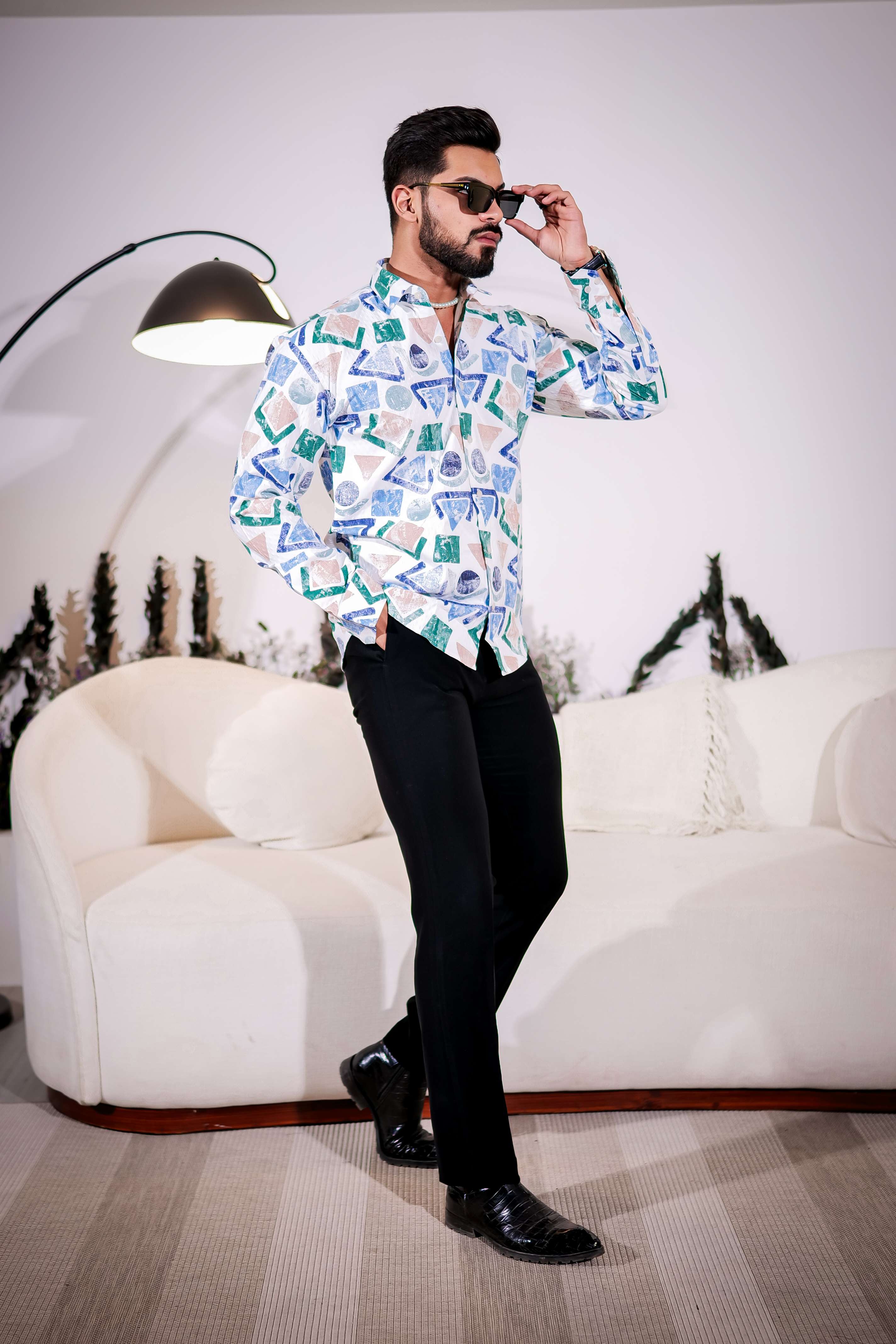 White Multicolor Giza cotton print premium shirt - Image 3