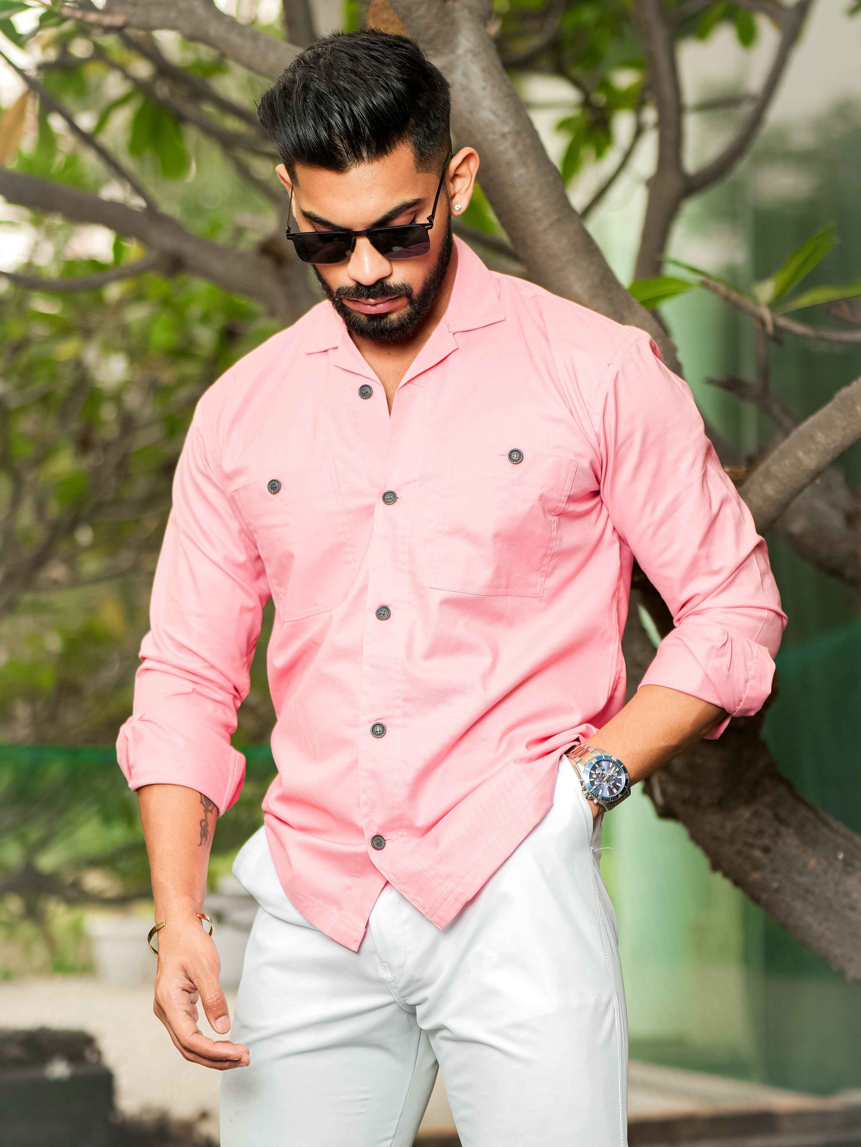 Pink Oxford Cotton Over Shirt - Image 8