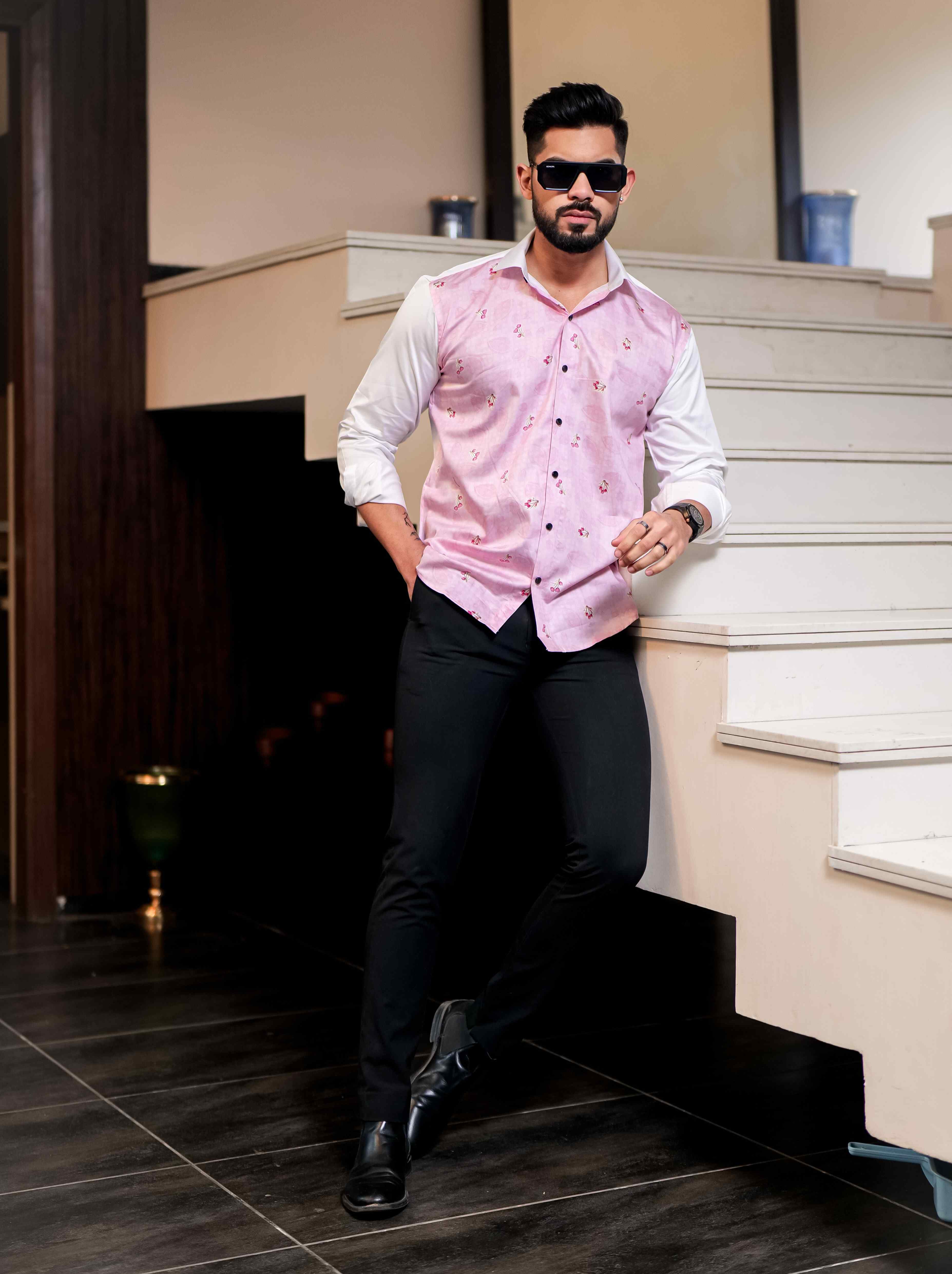 Pink Satin Cotton Cut N Sew Designer Shirt - Image 5