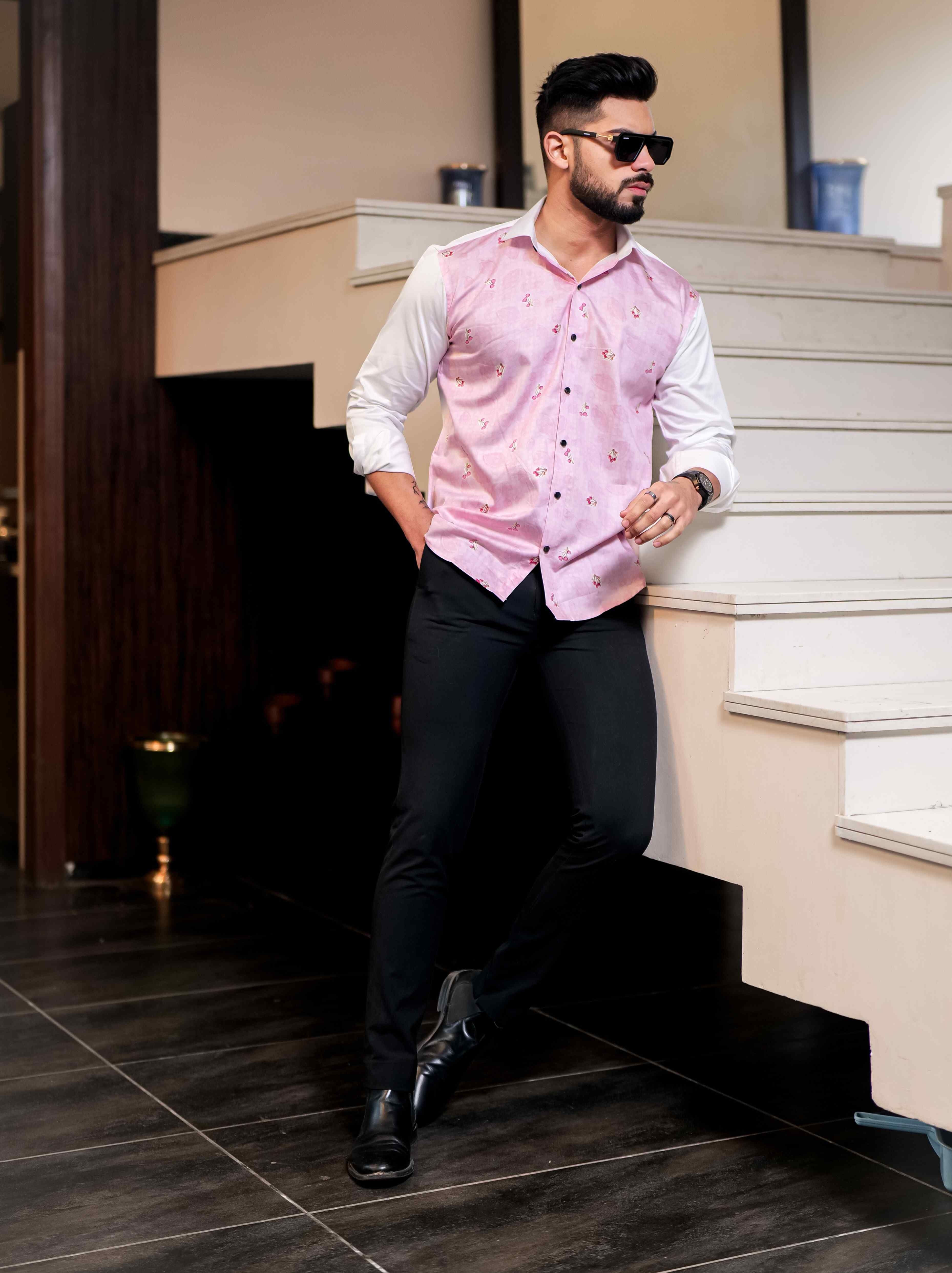 Pink Satin Cotton Cut N Sew Designer Shirt - Image 6
