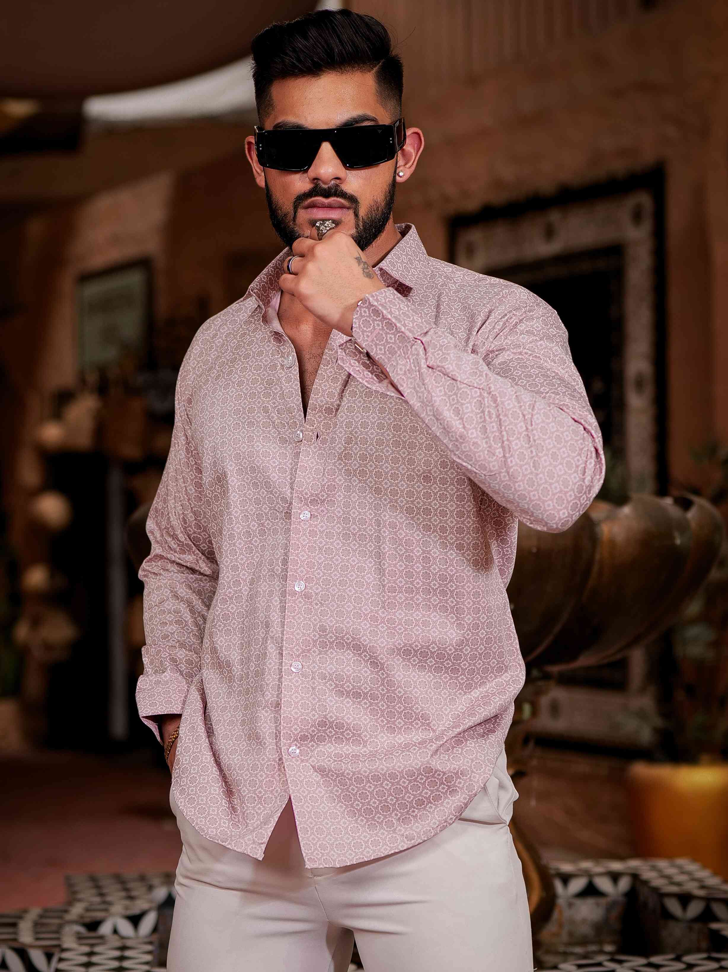 Pink Satin Print Premium Shirt - Image 5