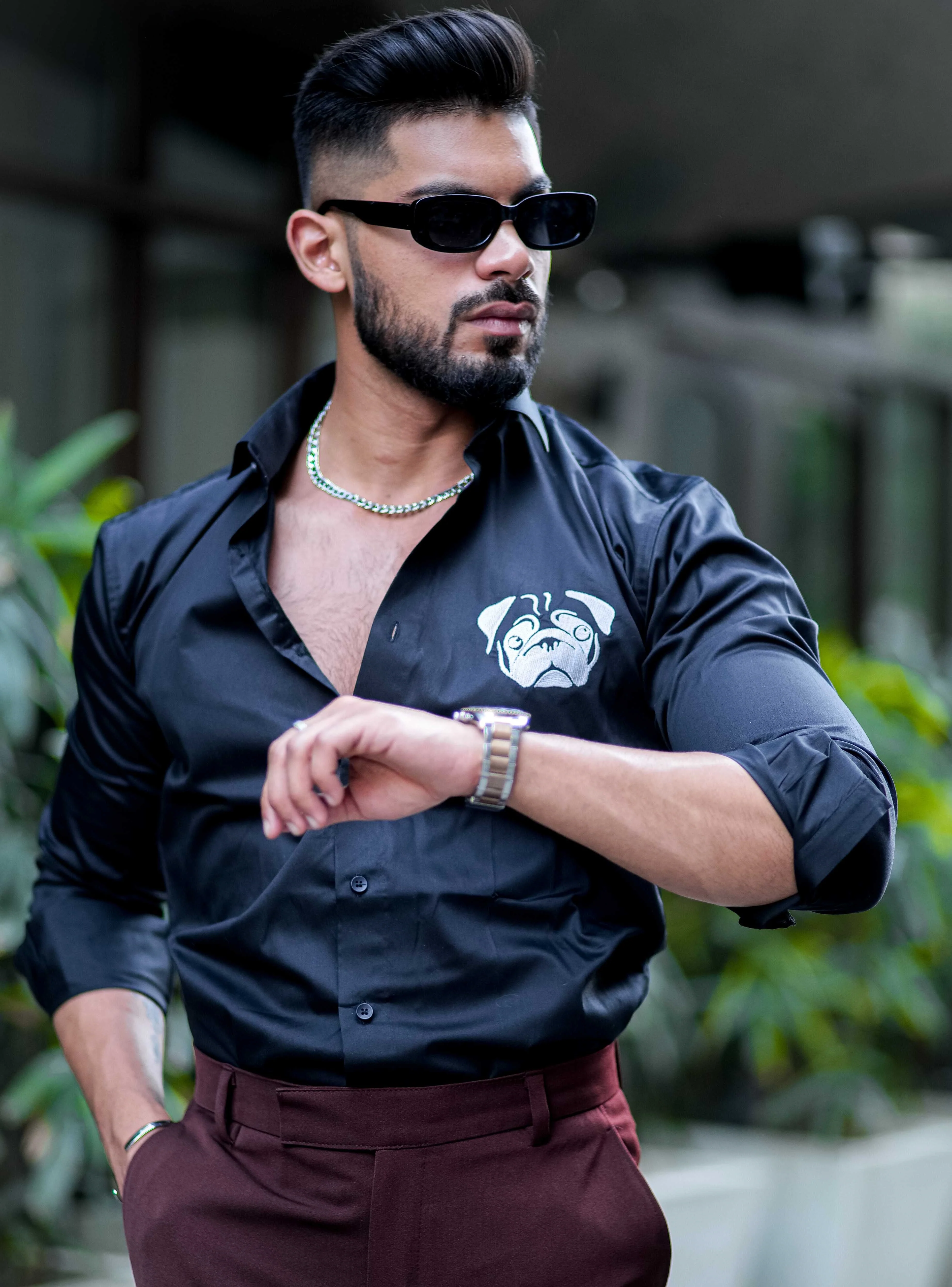 Puppy Embroidered Black Cotton Premium Shirt - Image 3