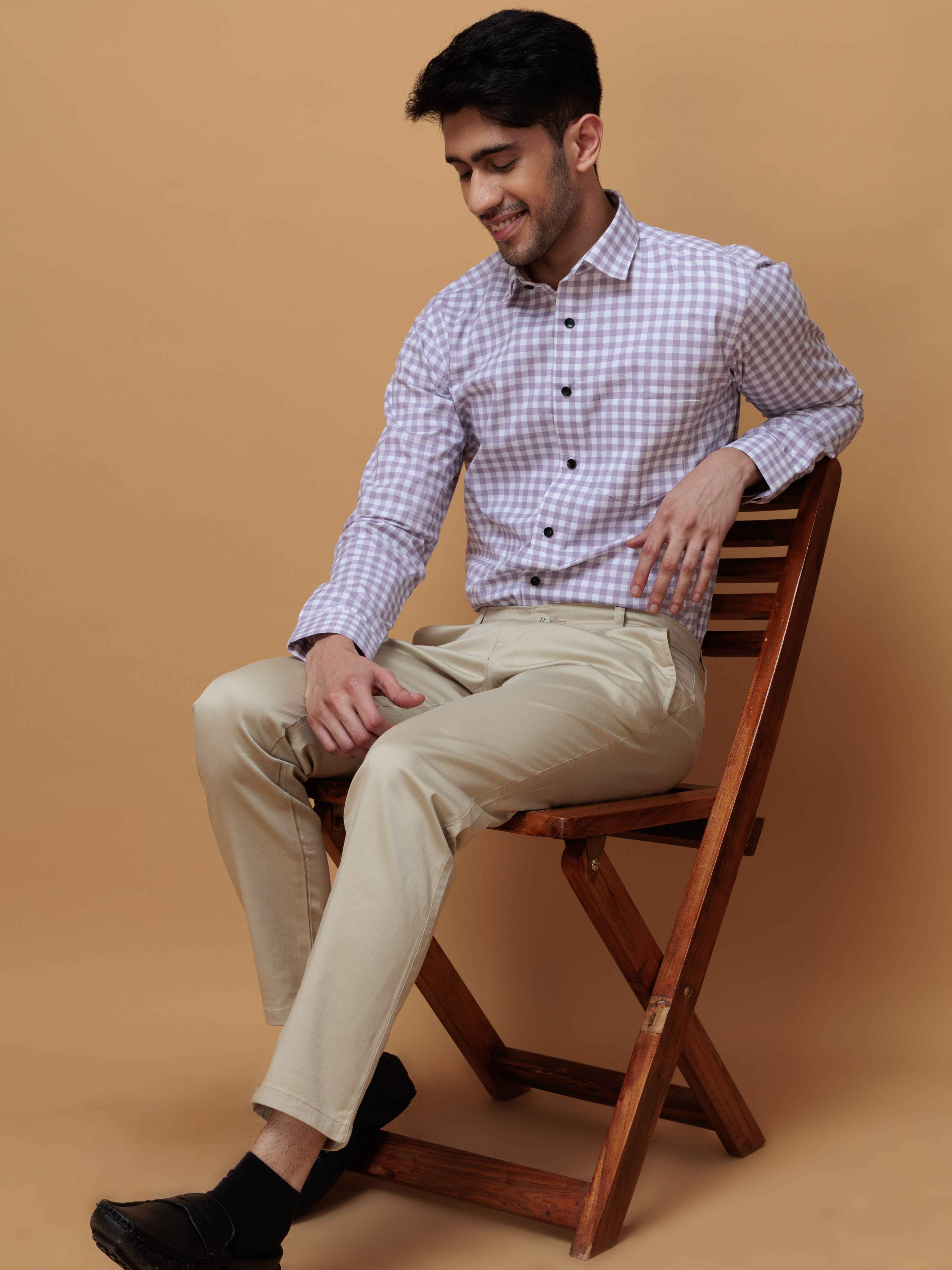 PURPLE CHECKERED PRINTED COTTON CASUAL SHIRT FOR MEN'S - Image 9