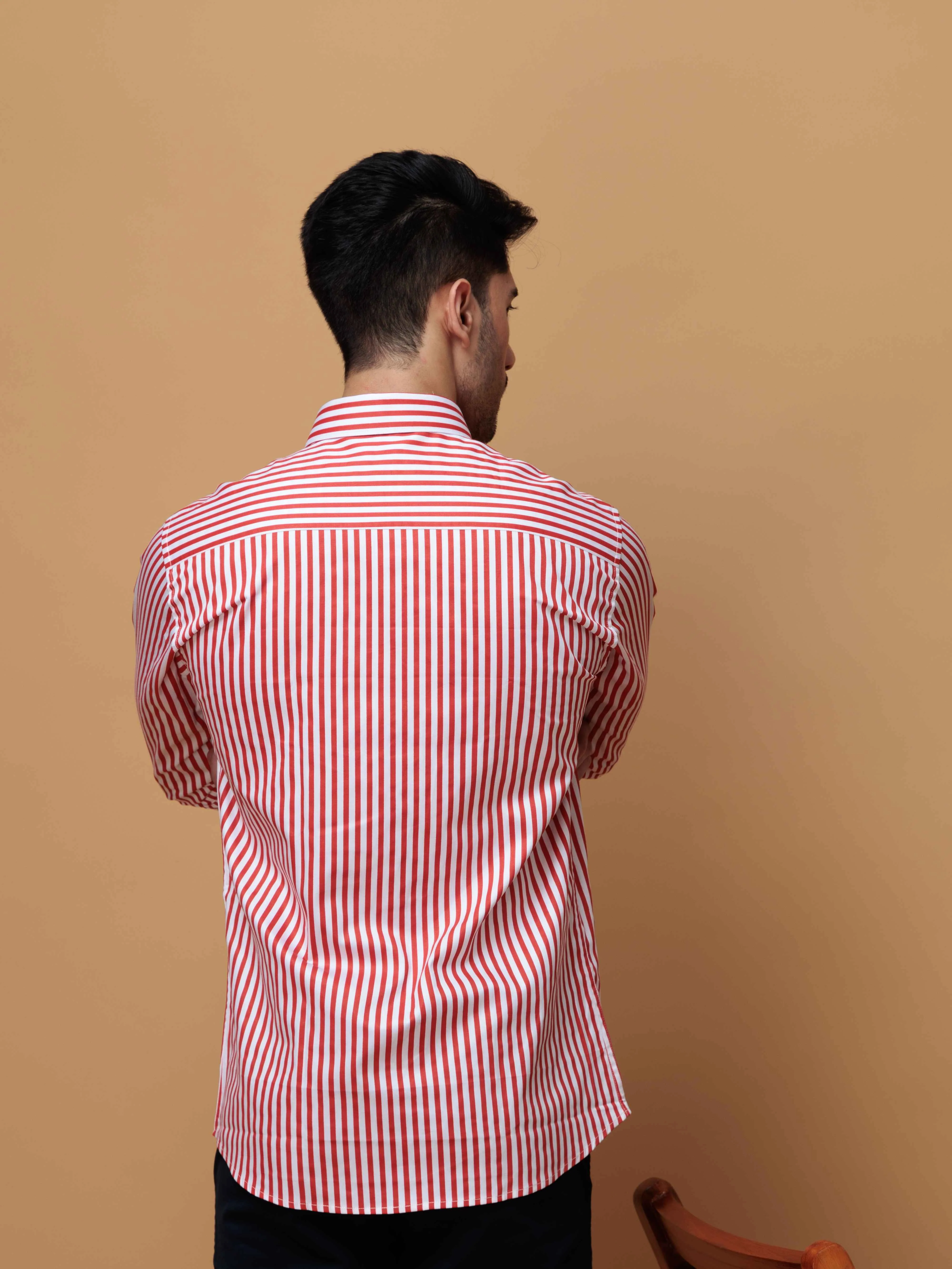 RED STRIPED COTTON REGULAR FIT MEN'S CASUAL SHIRT FOR MEN'S - Image 4