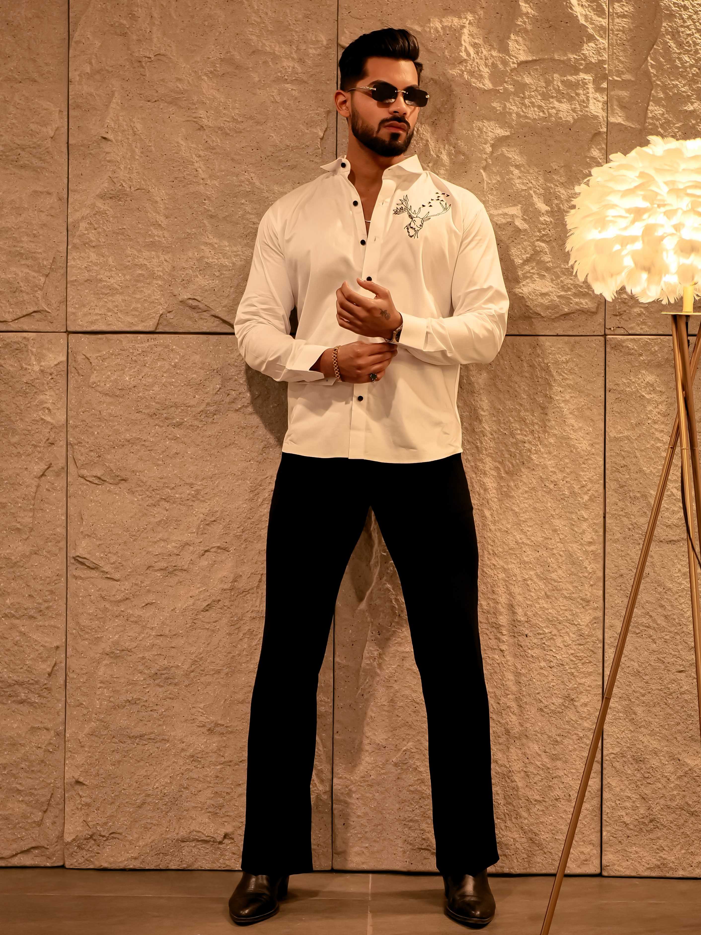 Reindeer Embroidered White Luxury Cotton Shirt - Image 5