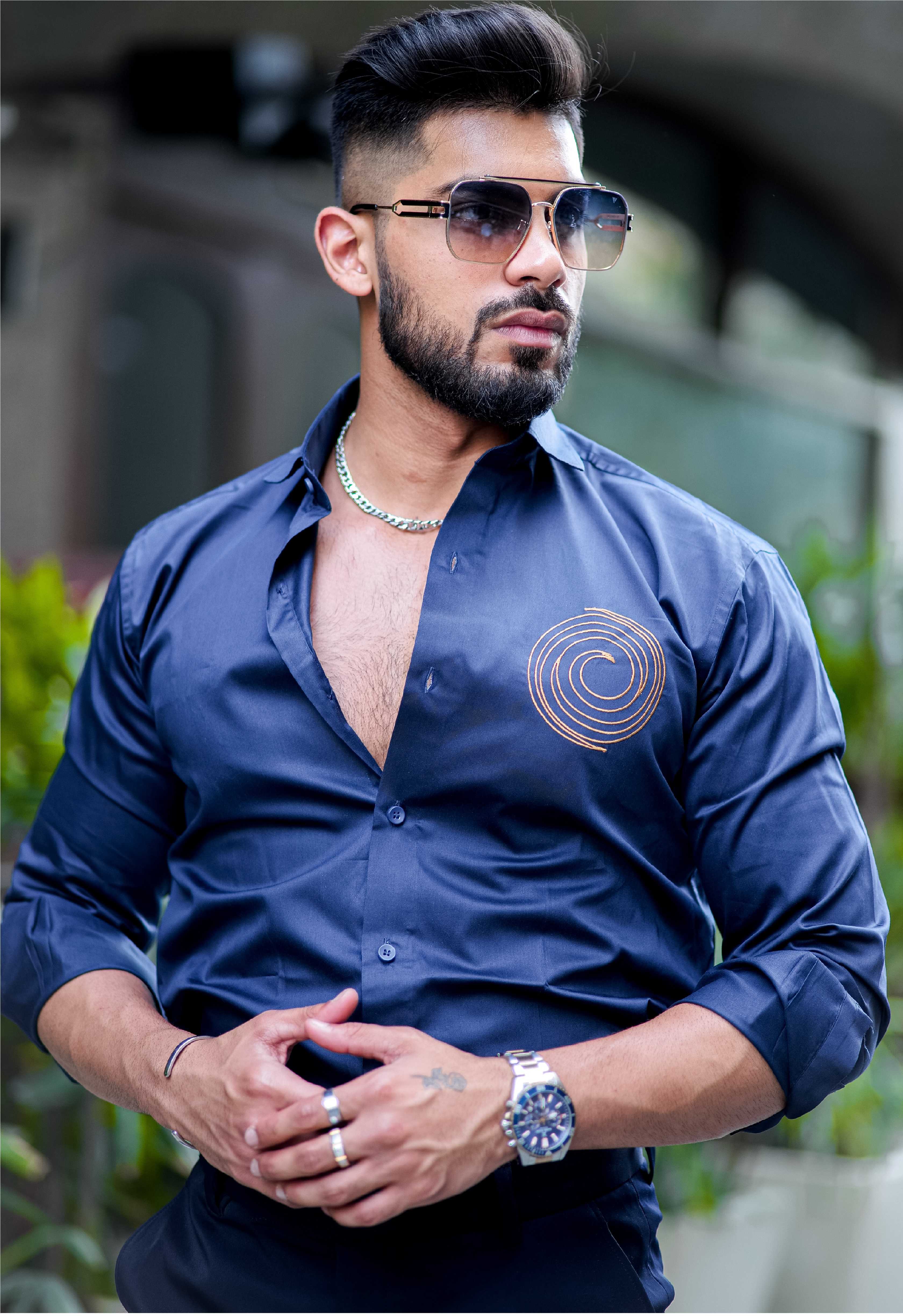 Round Embroidered Navy Premium Shirt For Men - Image 4
