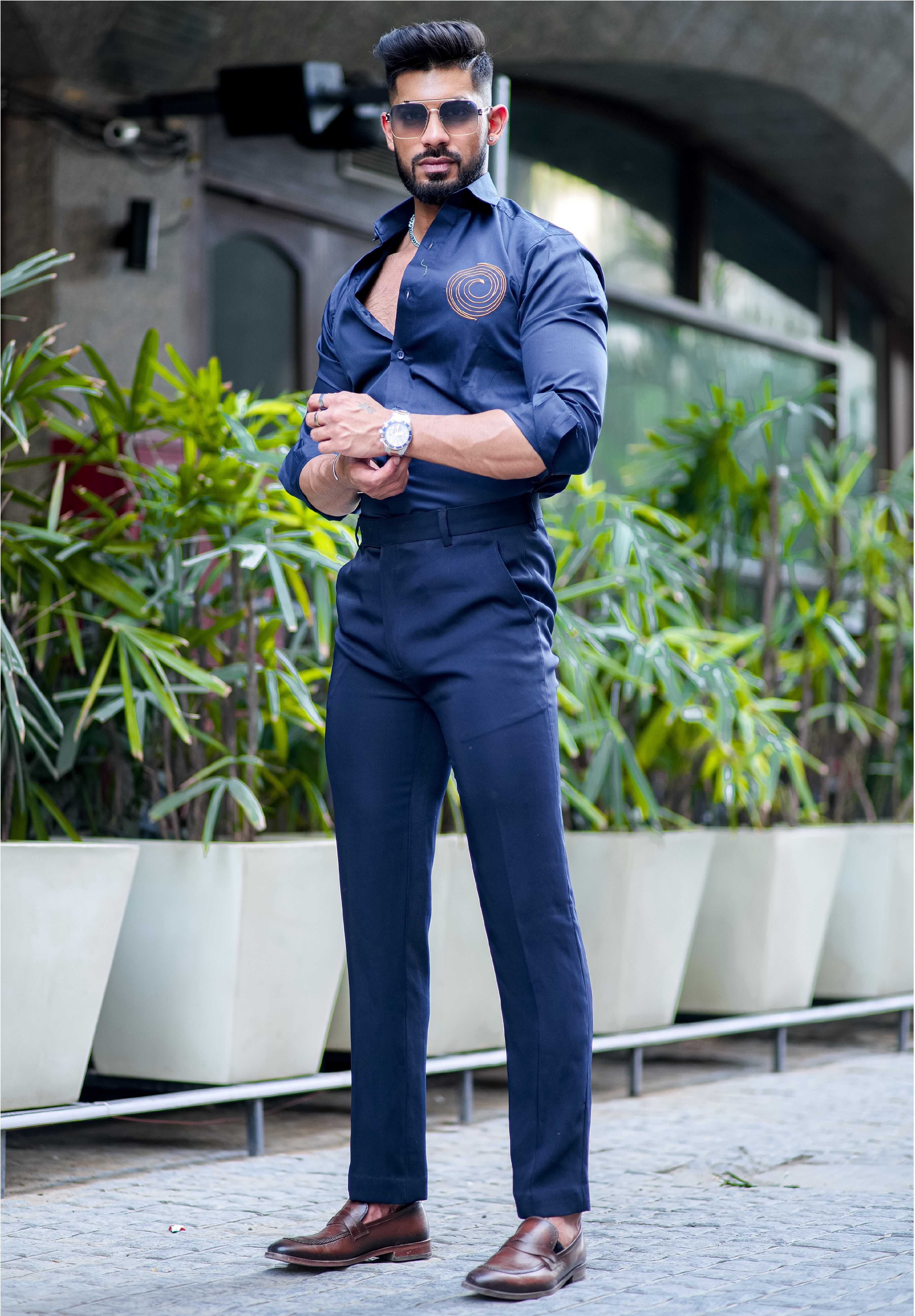 Round Embroidered Navy Premium Shirt For Men - Image 5