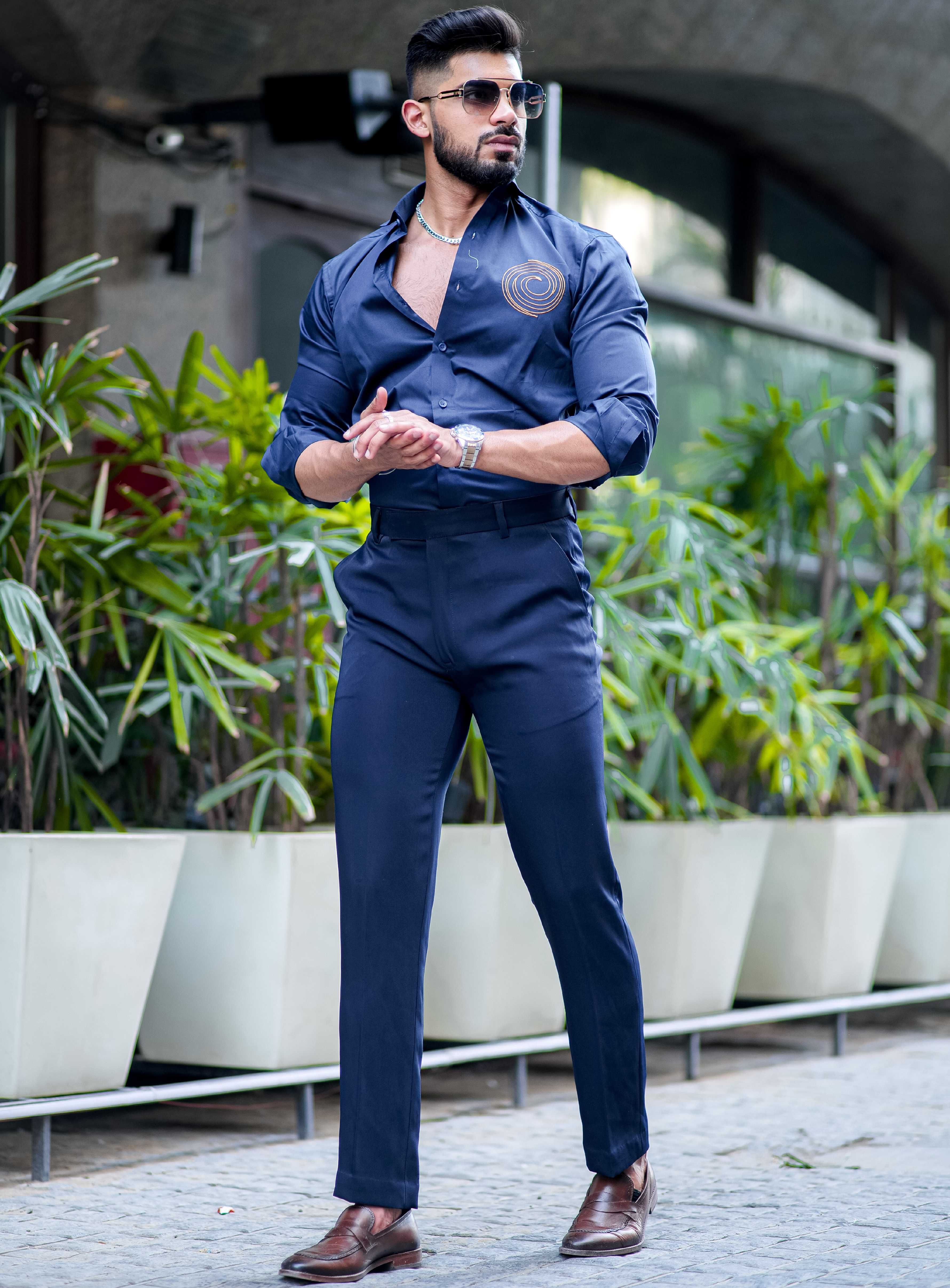 Round Embroidered Navy Premium Shirt For Men - Image 6