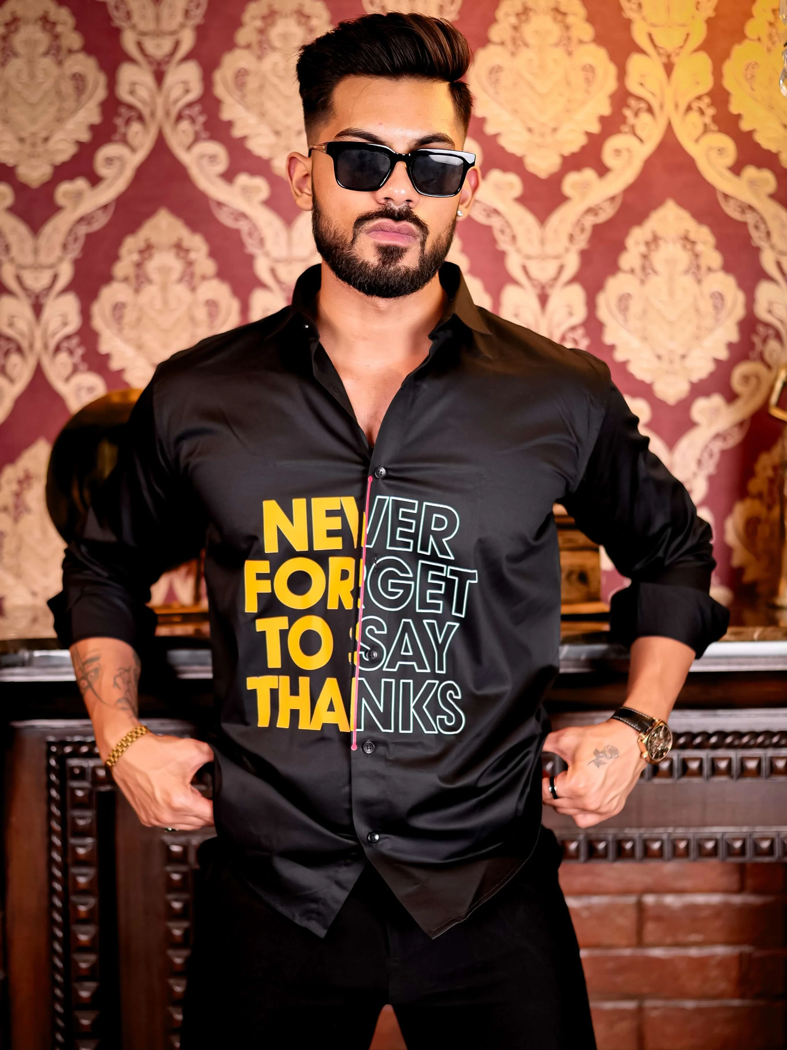 Say Thanks Black Club Wear Printed Satin Cotton Shirt - Image 2