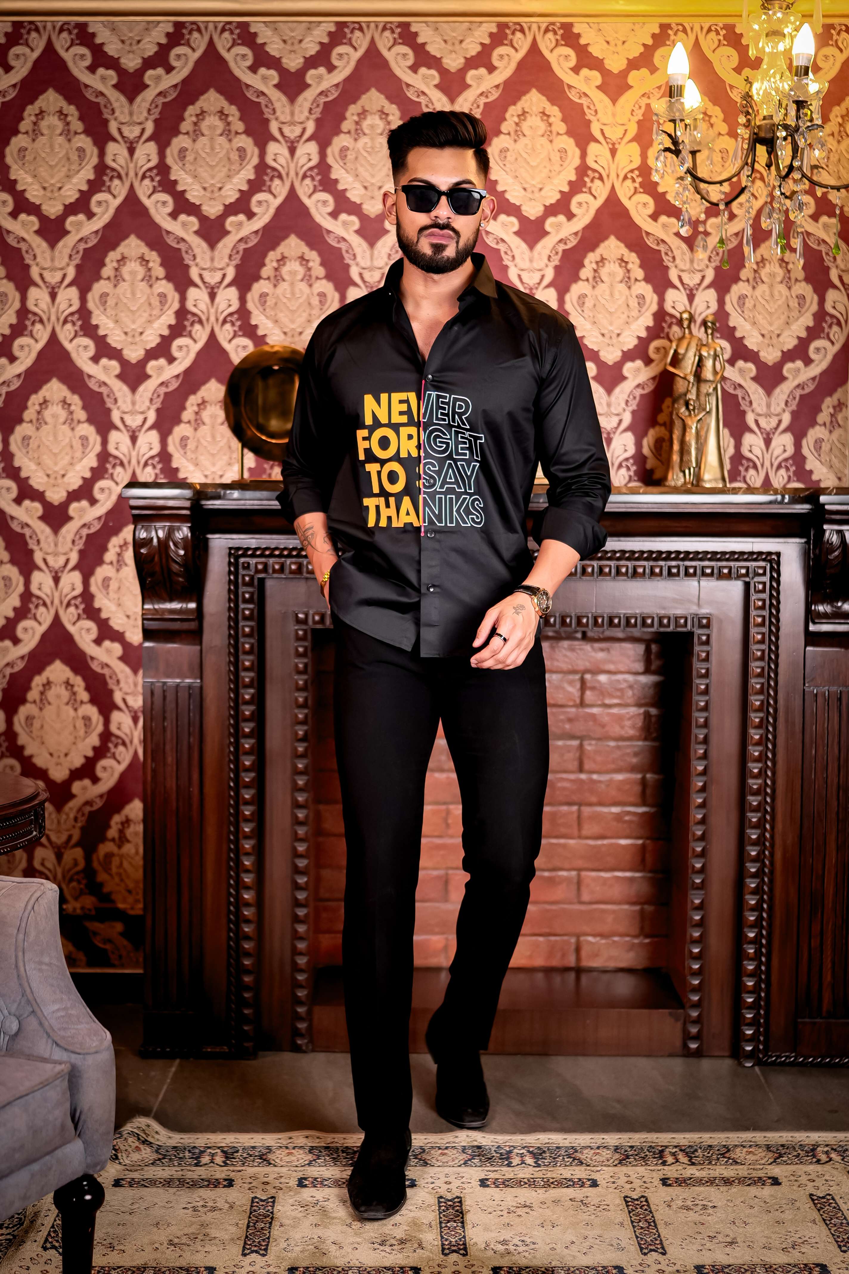 Say Thanks Black Club Wear Printed Satin Cotton Shirt - Image 3