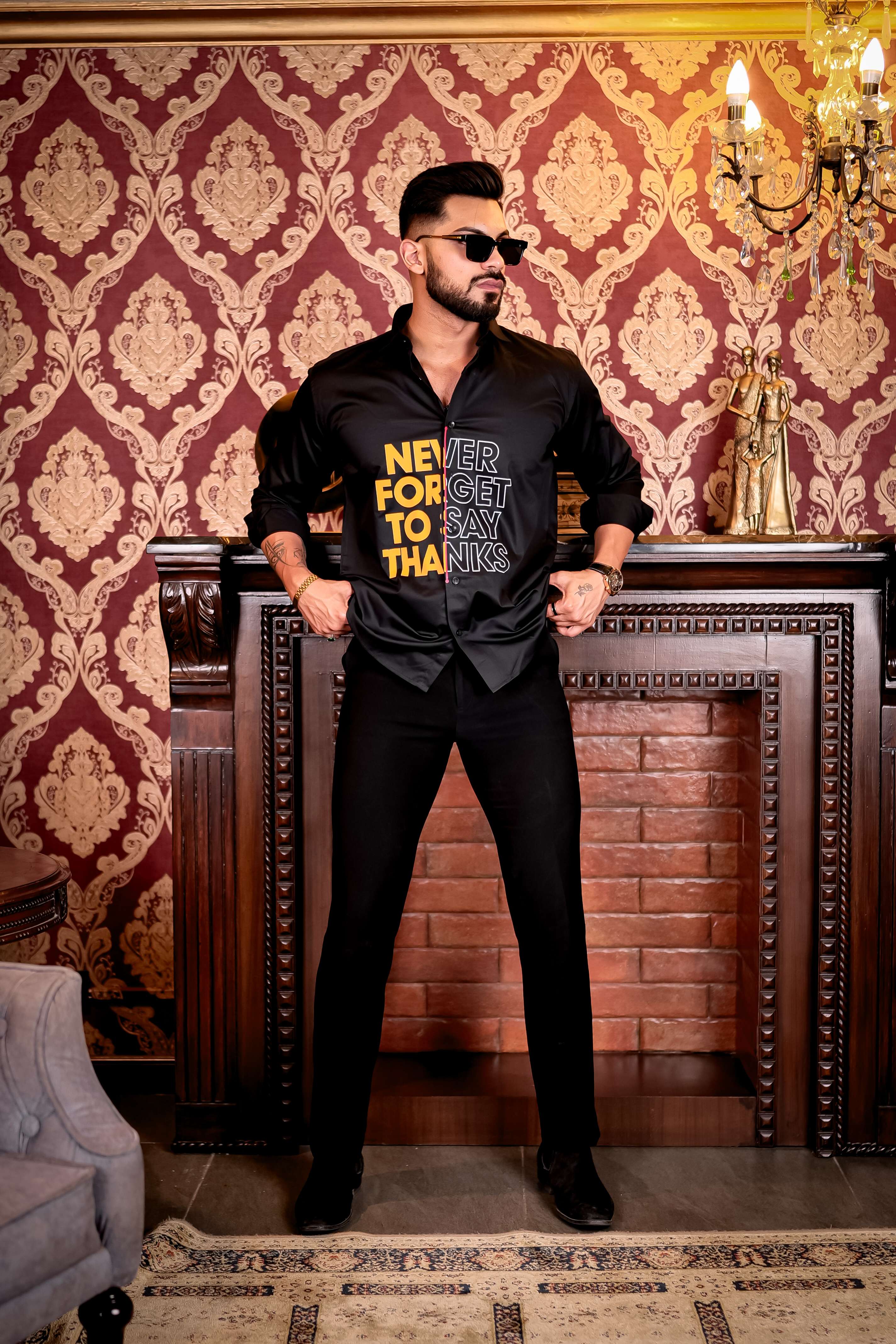 Say Thanks Black Club Wear Printed Satin Cotton Shirt - Image 4