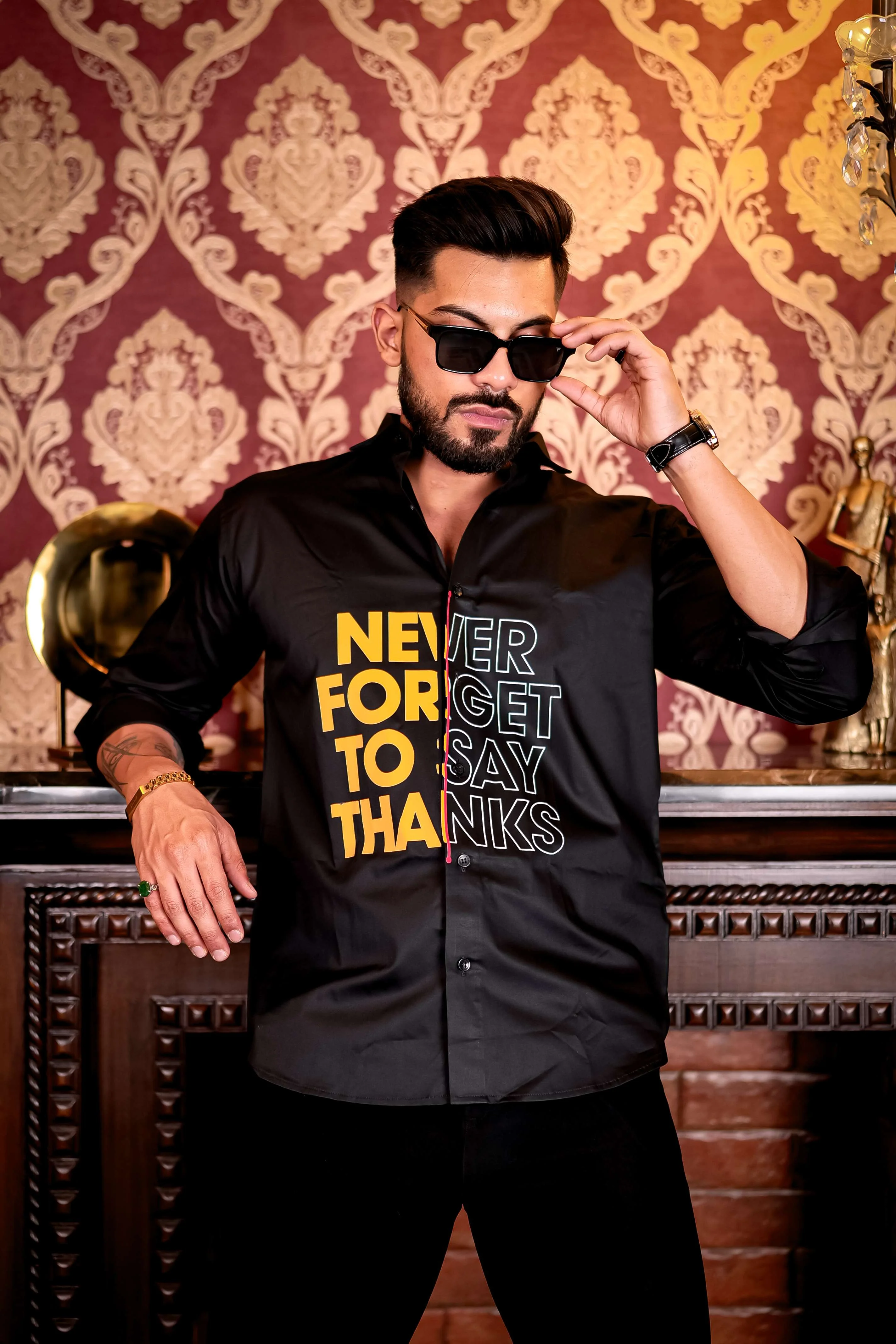 Say Thanks Black Club Wear Printed Satin Cotton Shirt - Image 5