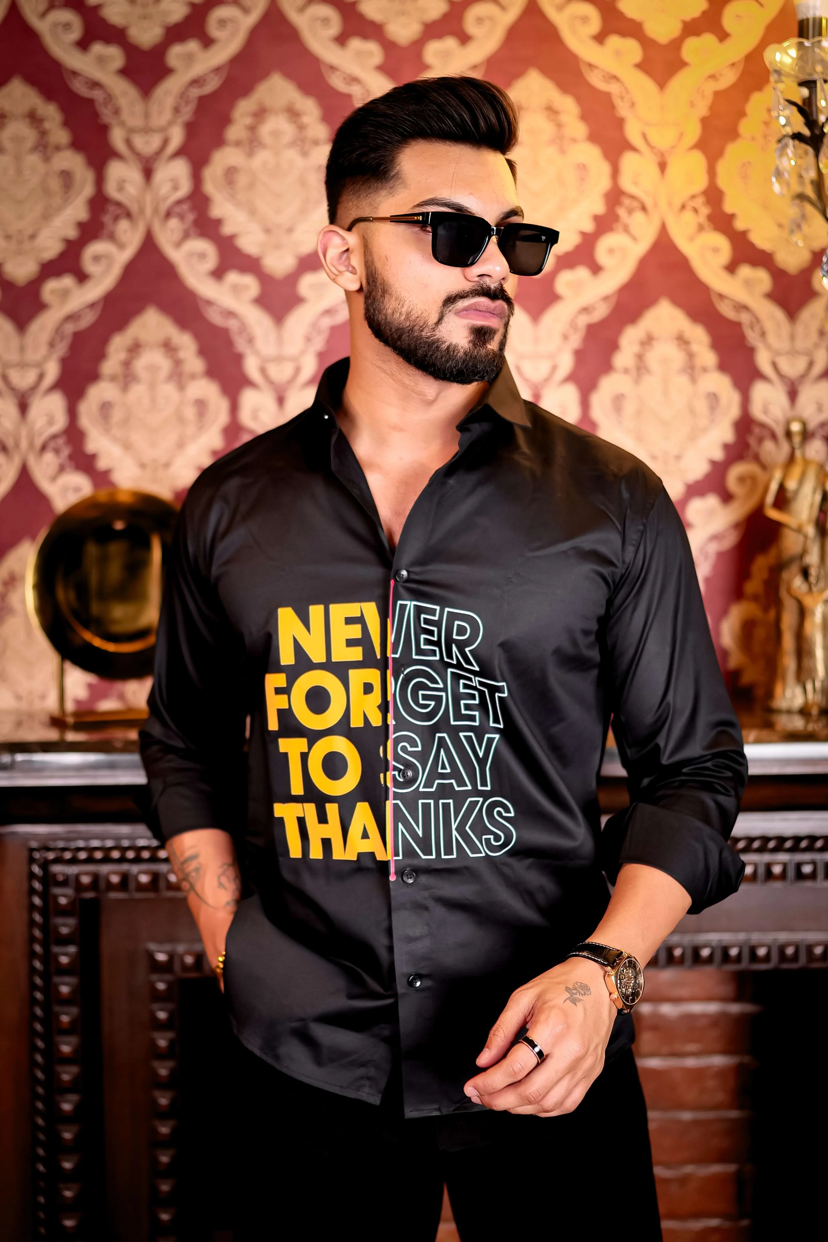 Say Thanks Black Club Wear Printed Satin Cotton Shirt - Image 6