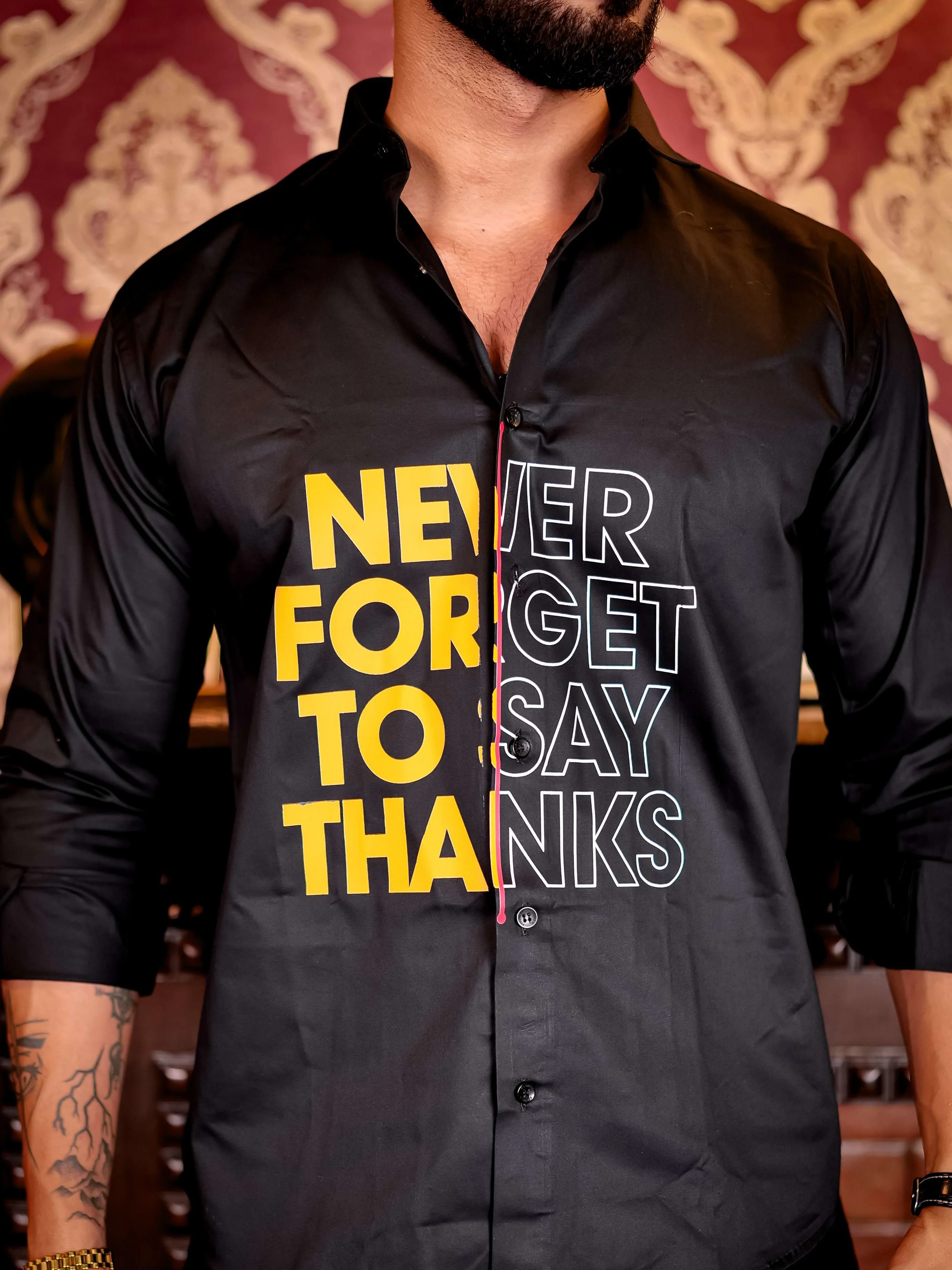Say Thanks Black Club Wear Printed Satin Cotton Shirt - Image 7