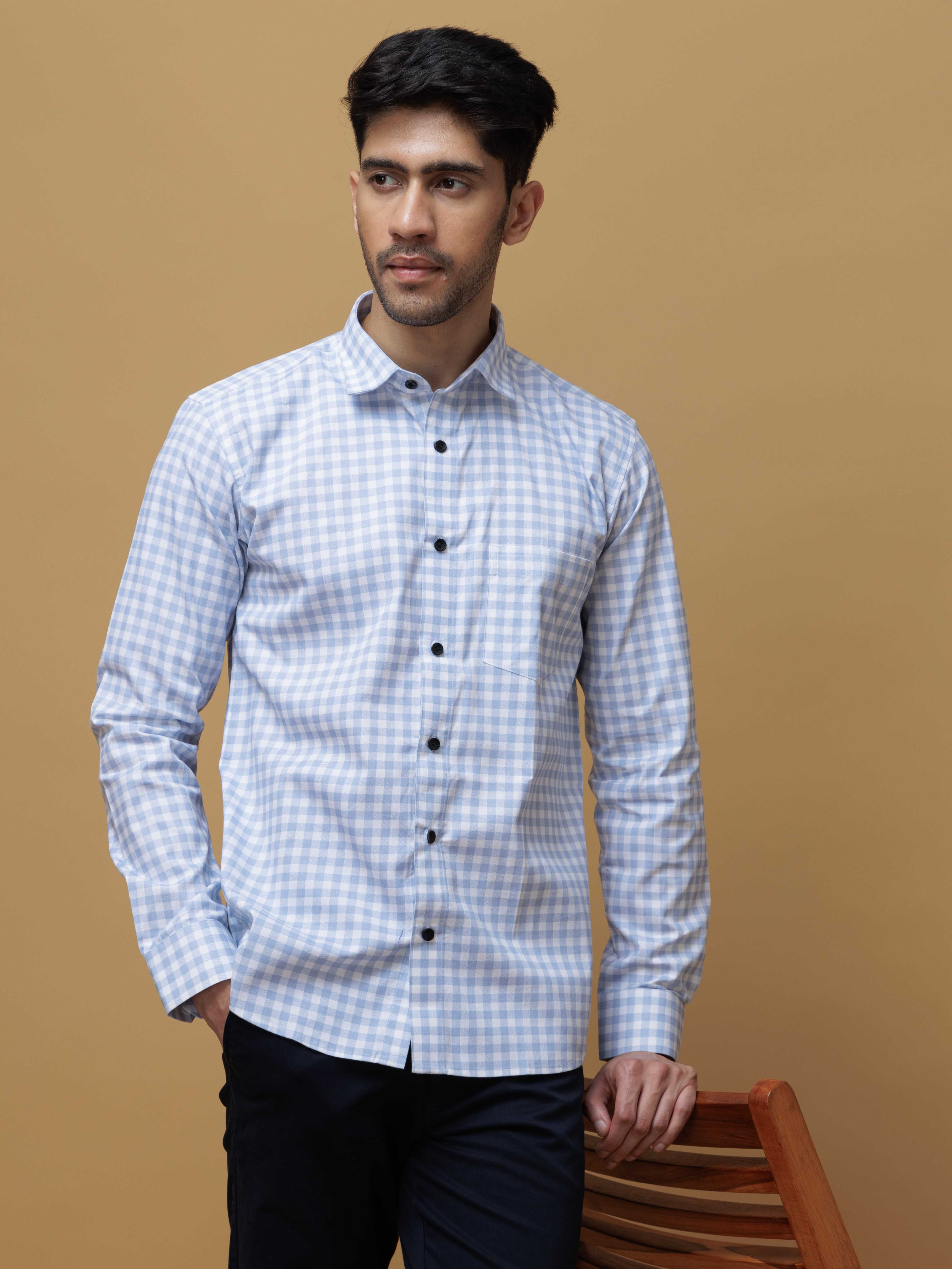 SKY CHECKERED PRINTED COTTON CASUAL SHIRT FOR MEN'S - Image 3